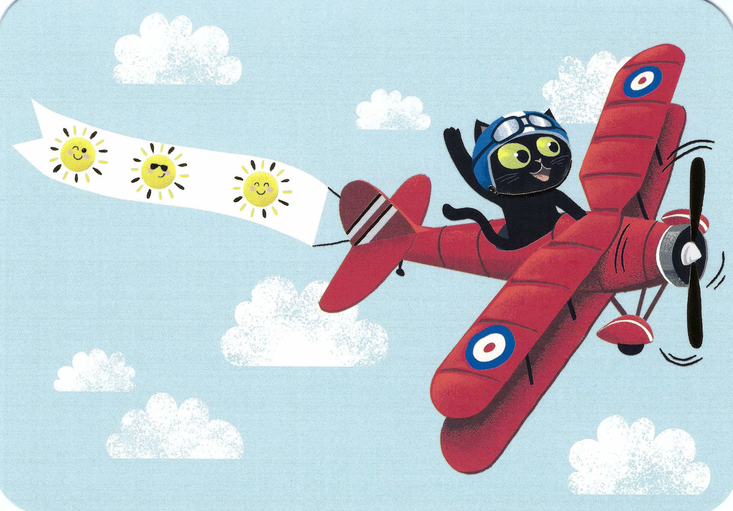 Cartes d'Art - Cat - Airplane - Sunshine - Happiness Flight - Postcard with foil details