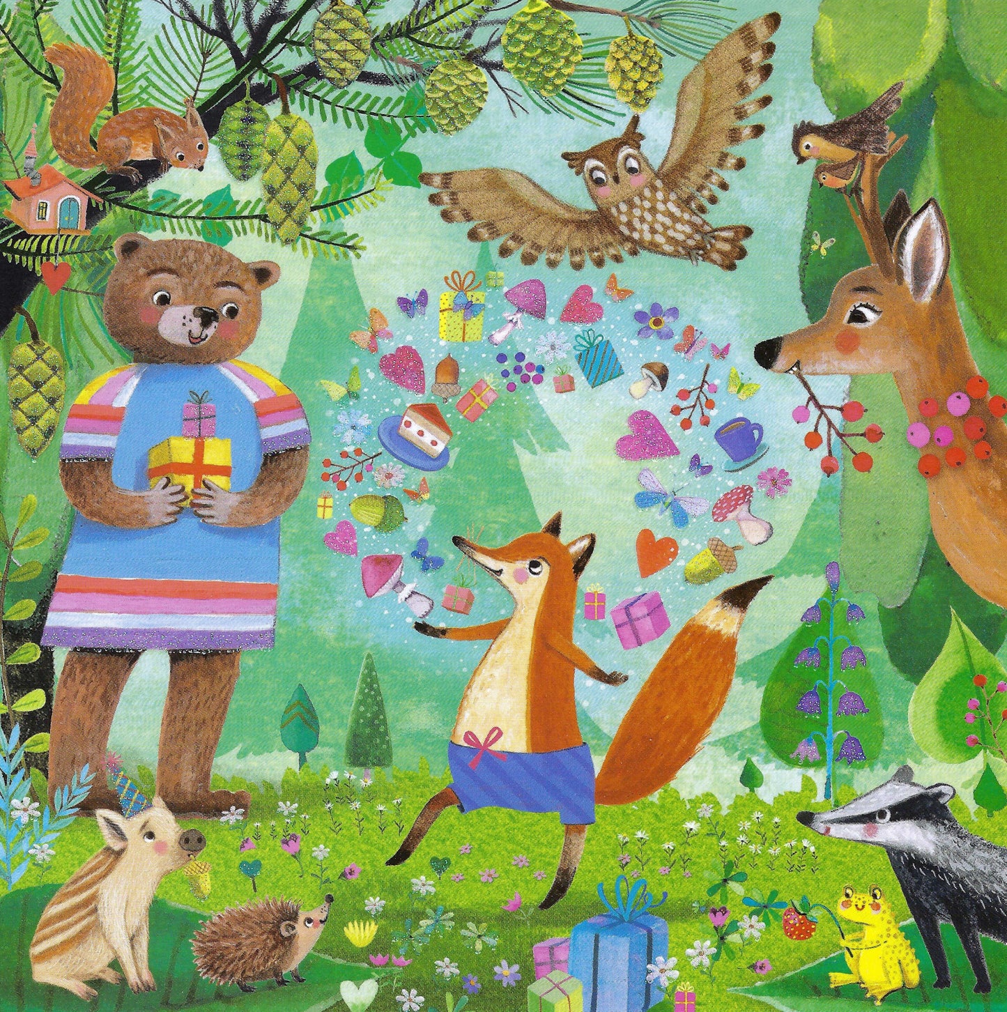 Animals in the Forest Birthday Postcard by Mila Marquis - Edition Gollong