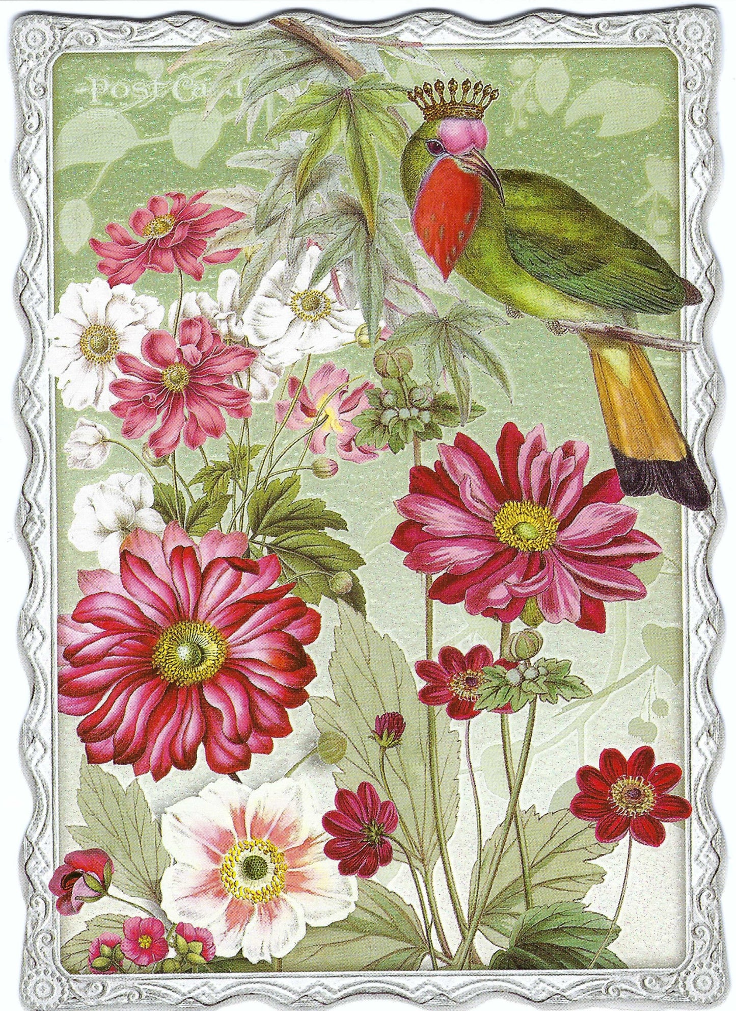 Auguri by Barbara Behr - Bird with Crown and Flowers - Postcard