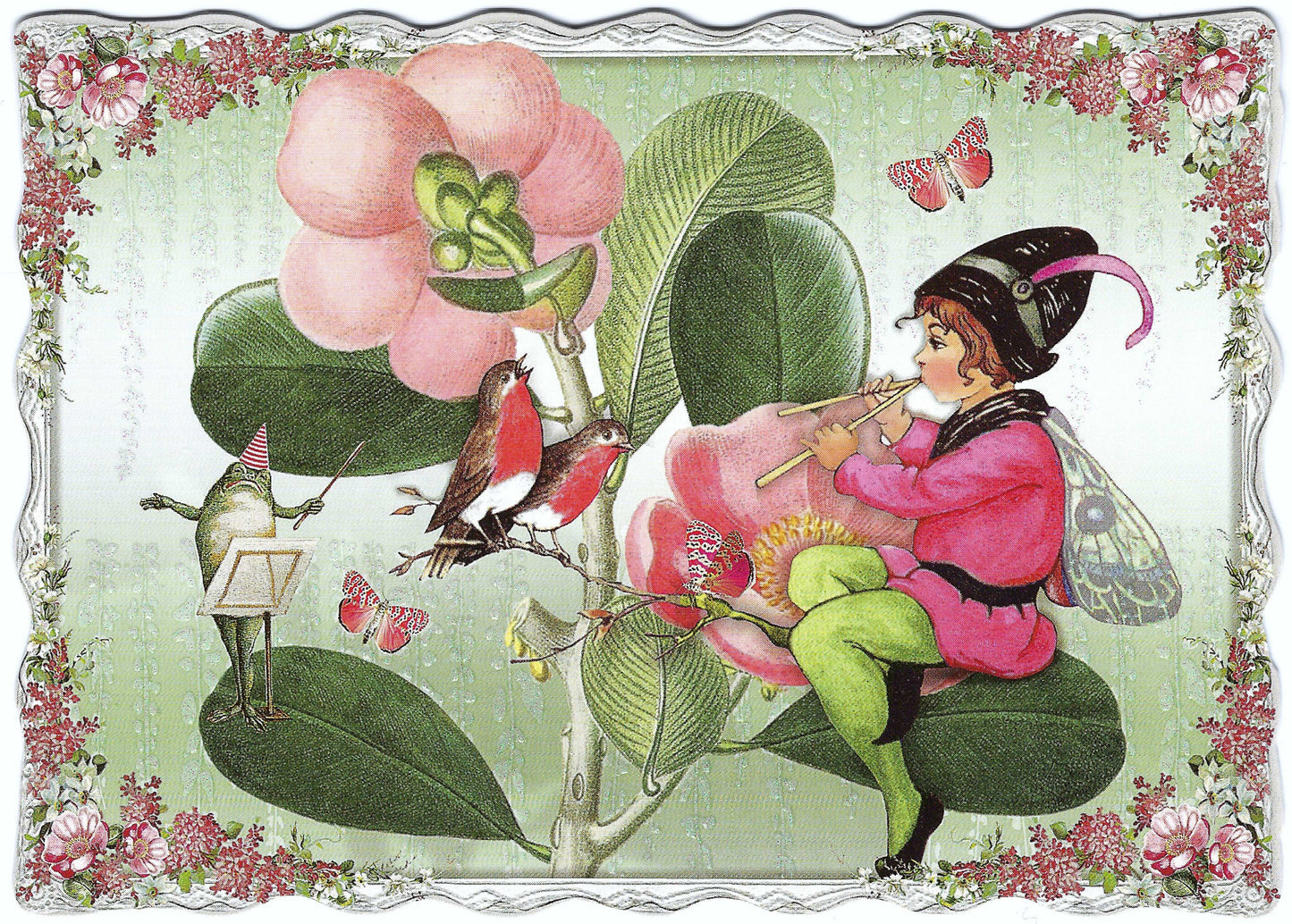 Auguri by Barbara Behr - Fairy - Elf - Birds - Frog - Flower - Butterflies - Postcard