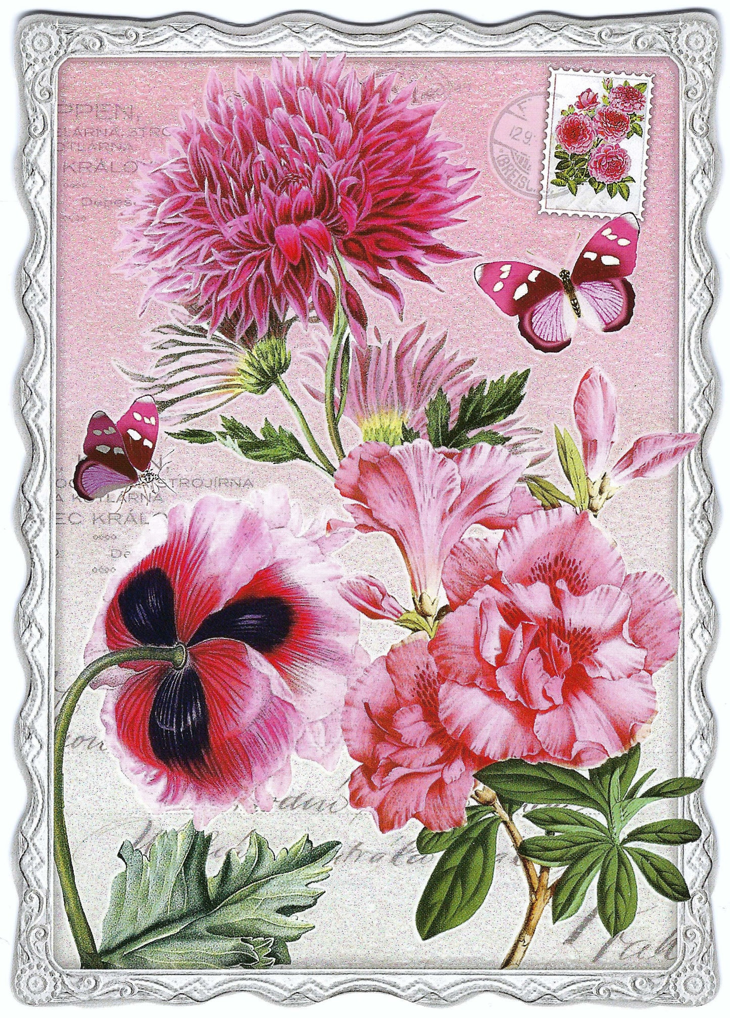 Auguri by Barbara Behr - Flowers and Butterflies - Pink - Postcard