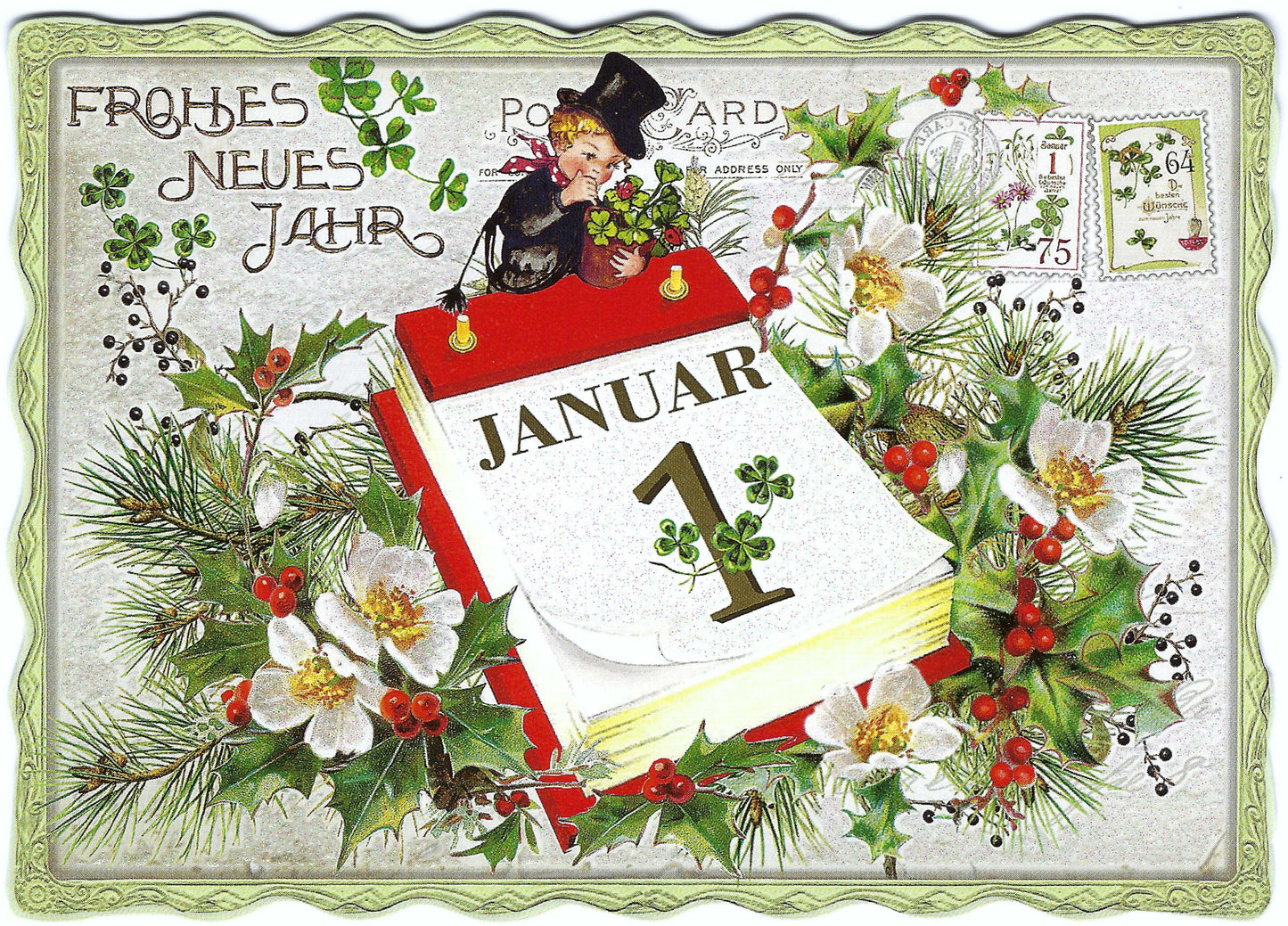 Auguri by Barbara Behr - New Year - January 1 - Postcard