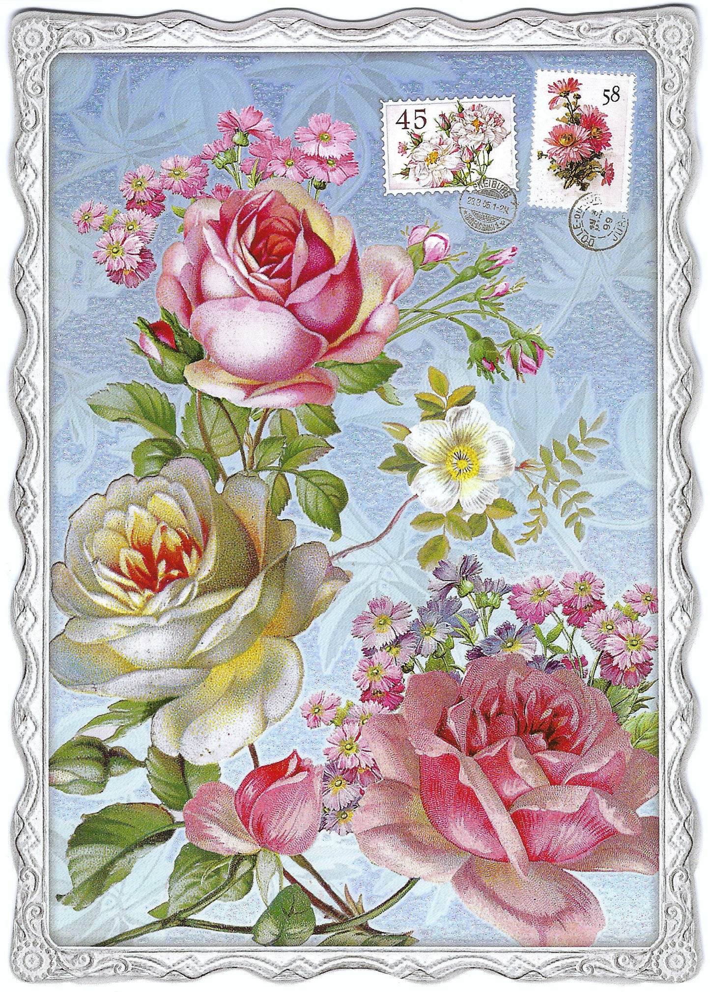 Auguri by Barbara Behr -Roses - Flowers - Stamps - Postcard