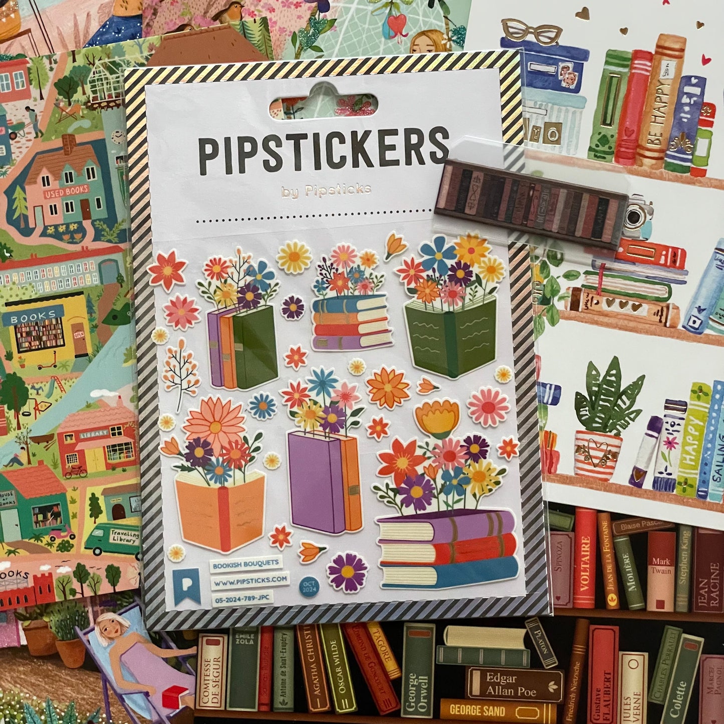 Book Club Postal Pack - Mix of Book-themed Postcards, Stickers and Washi Tape