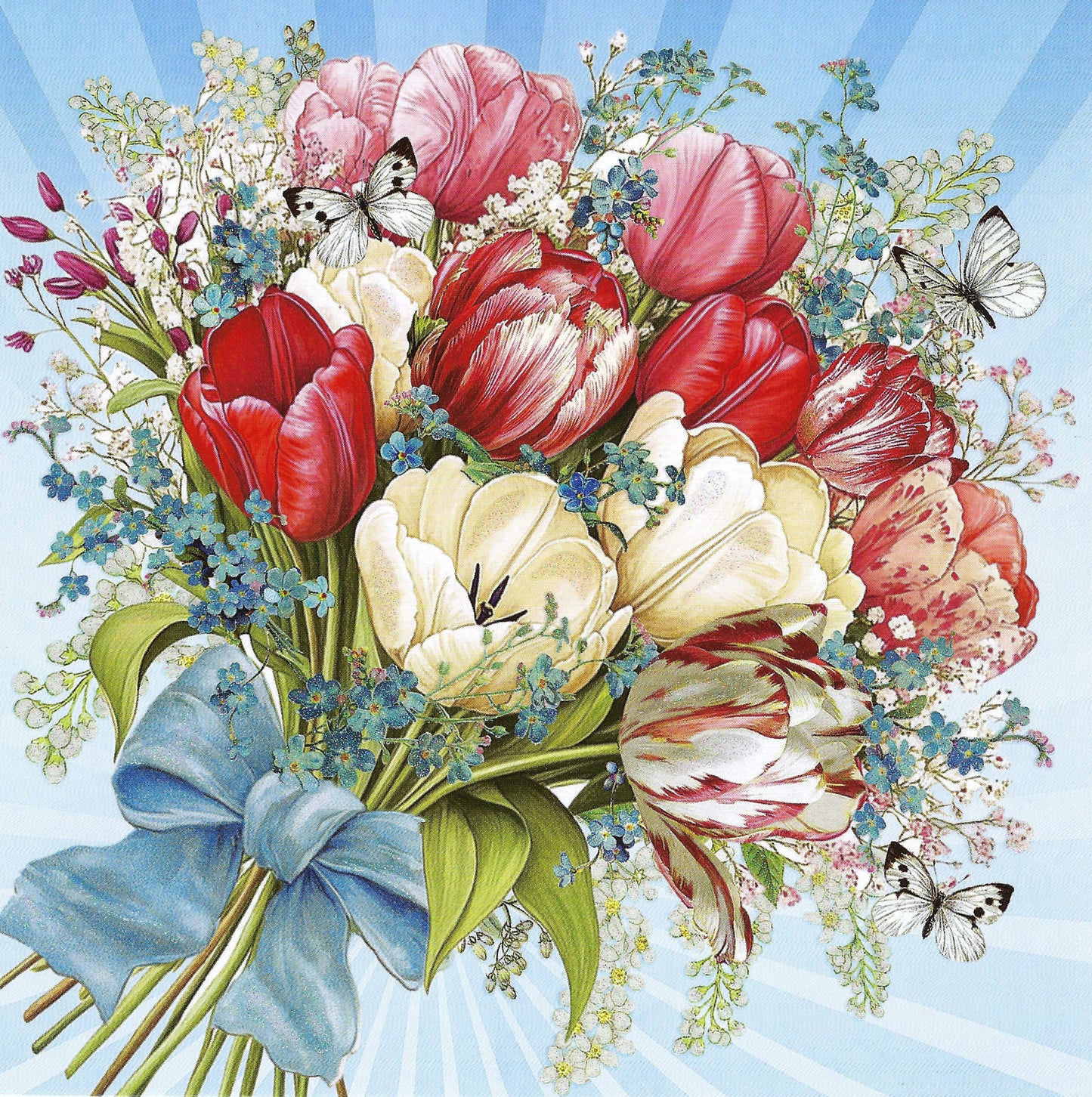 Barbara Behr - Auguri - Tulips - Butterflies - Tulip Bouquet - Flowers - Postcard