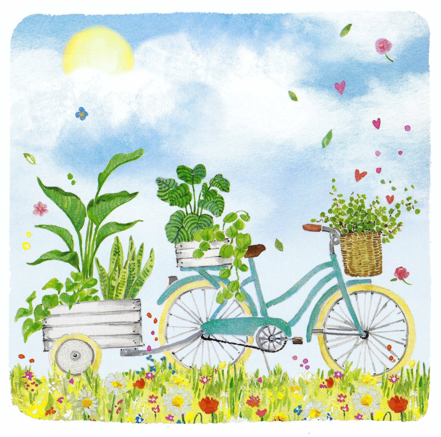 Bicycle with Plants Postcard by Carola Pabst - Edition Gollong featuring an illustration of a bicycle with plants