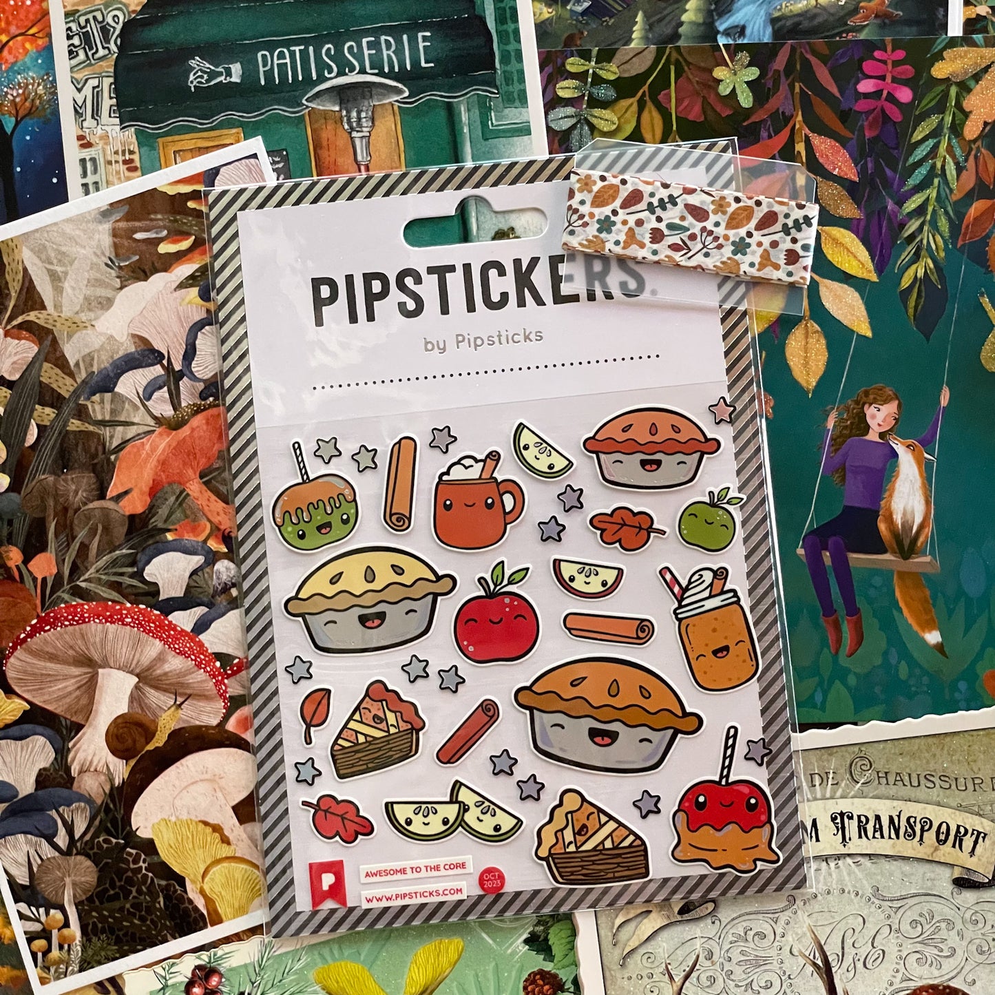 Pipsticks “Awesome to the Core” sticker sheet with foil details—ideal for decorating fall-themed snail mail