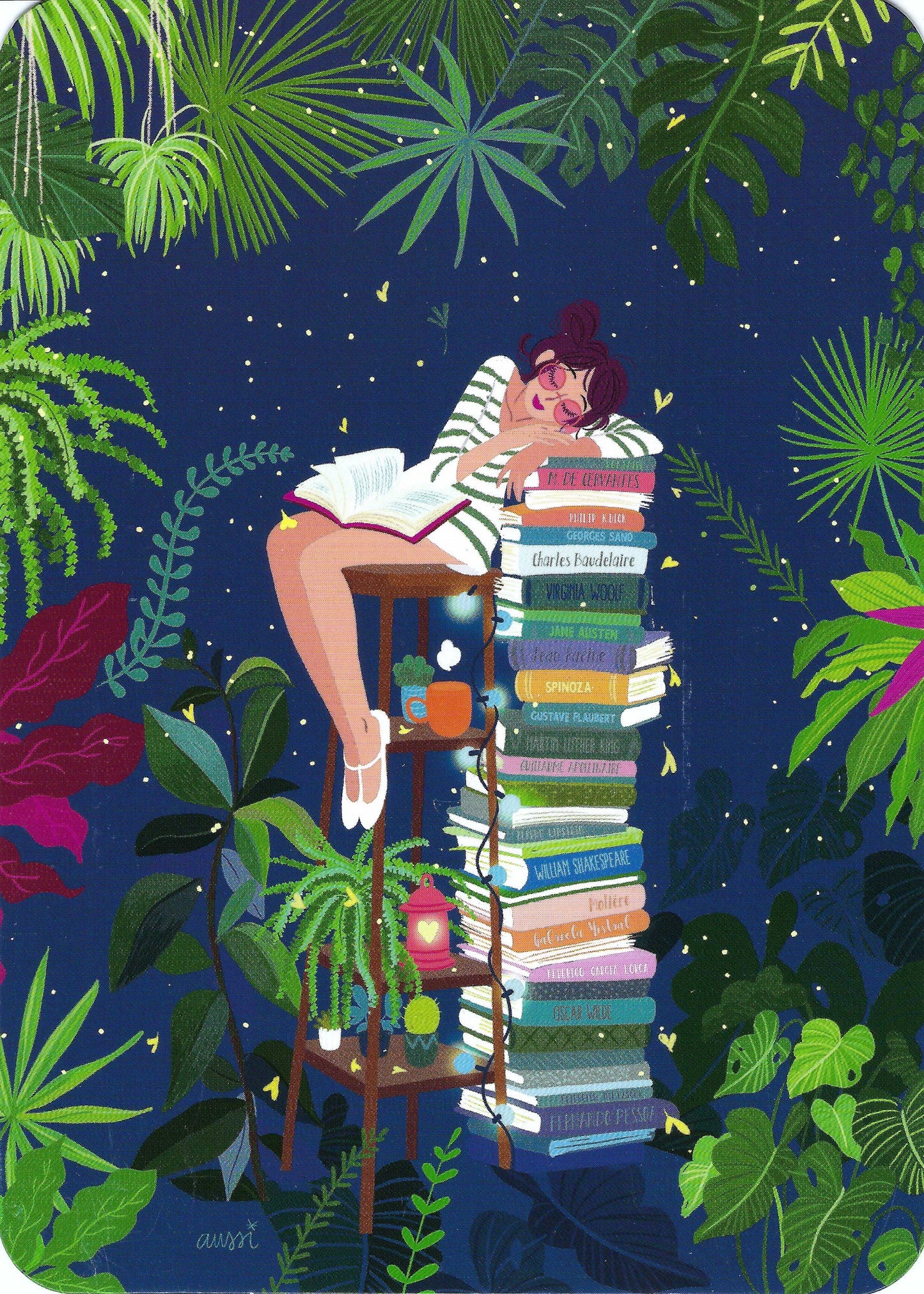 CODE CINQ - Audrey Bussi - Girl - Books - Plants -Postcard