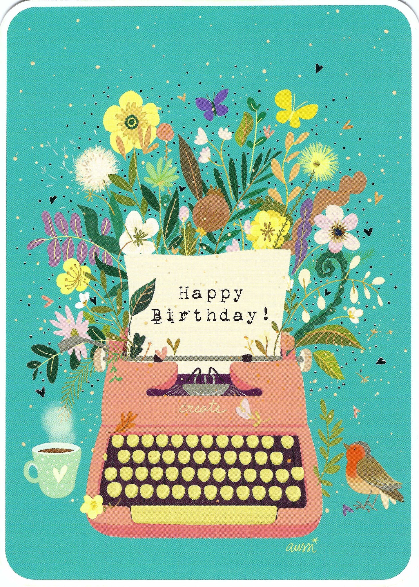 CODE CINQ - Audrey Bussi - Happy Birthday - Typewriter - Postcard with foil details
