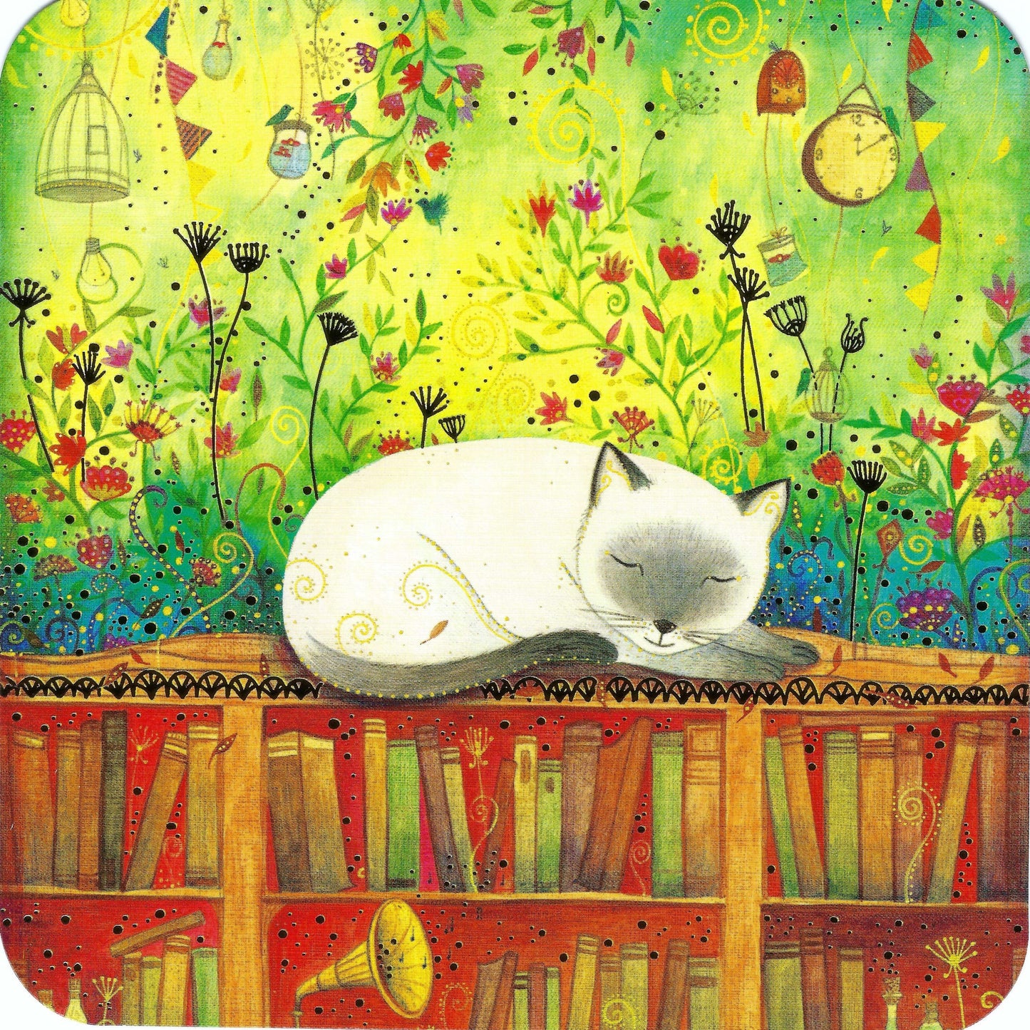 CODE CINQ - Jehanne Weyman - Cat - The White Cat - Bookshelf - Postcard