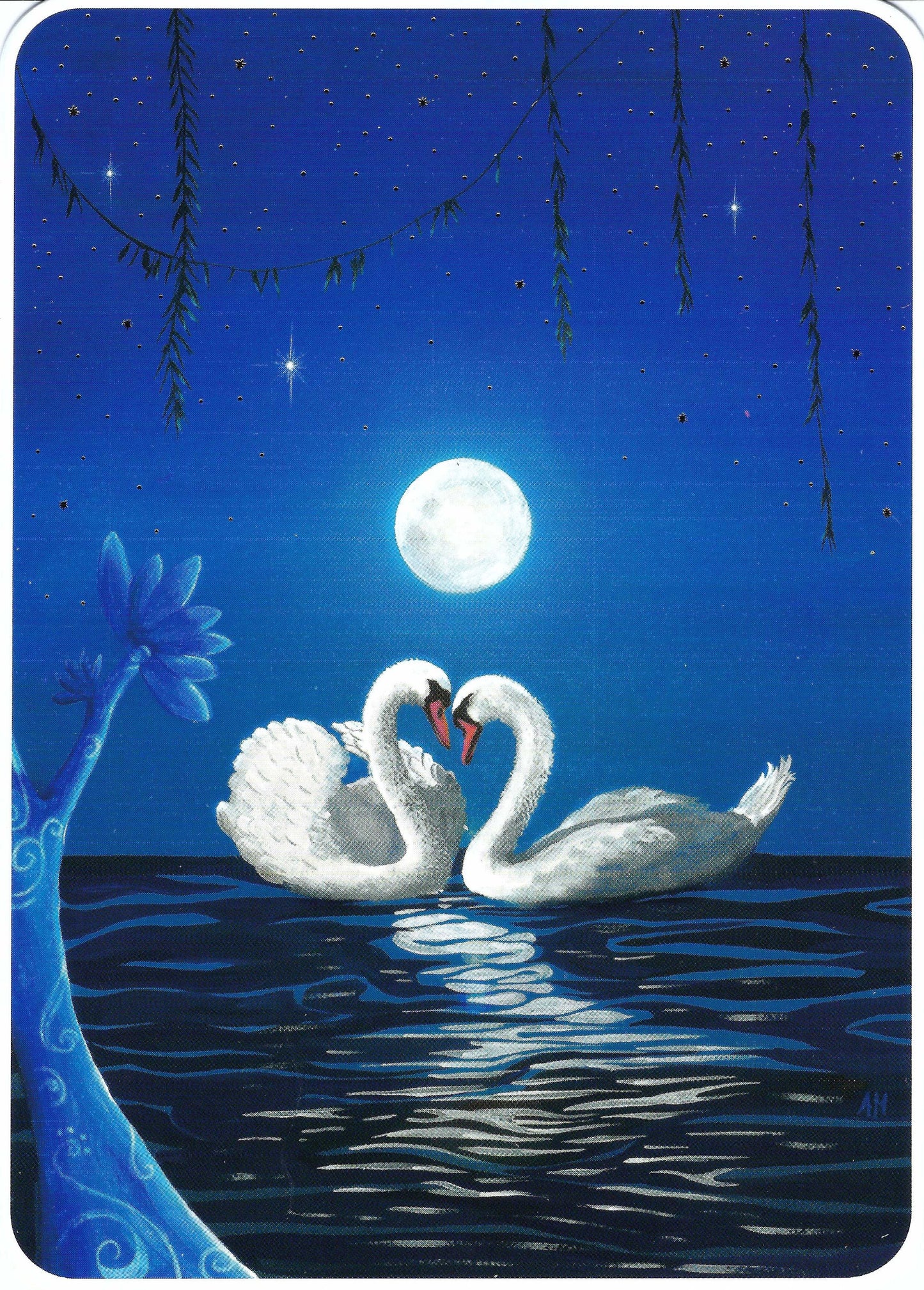 CODE CINQ - Swan - The Swans - Moon - Night - Postcard with foil details