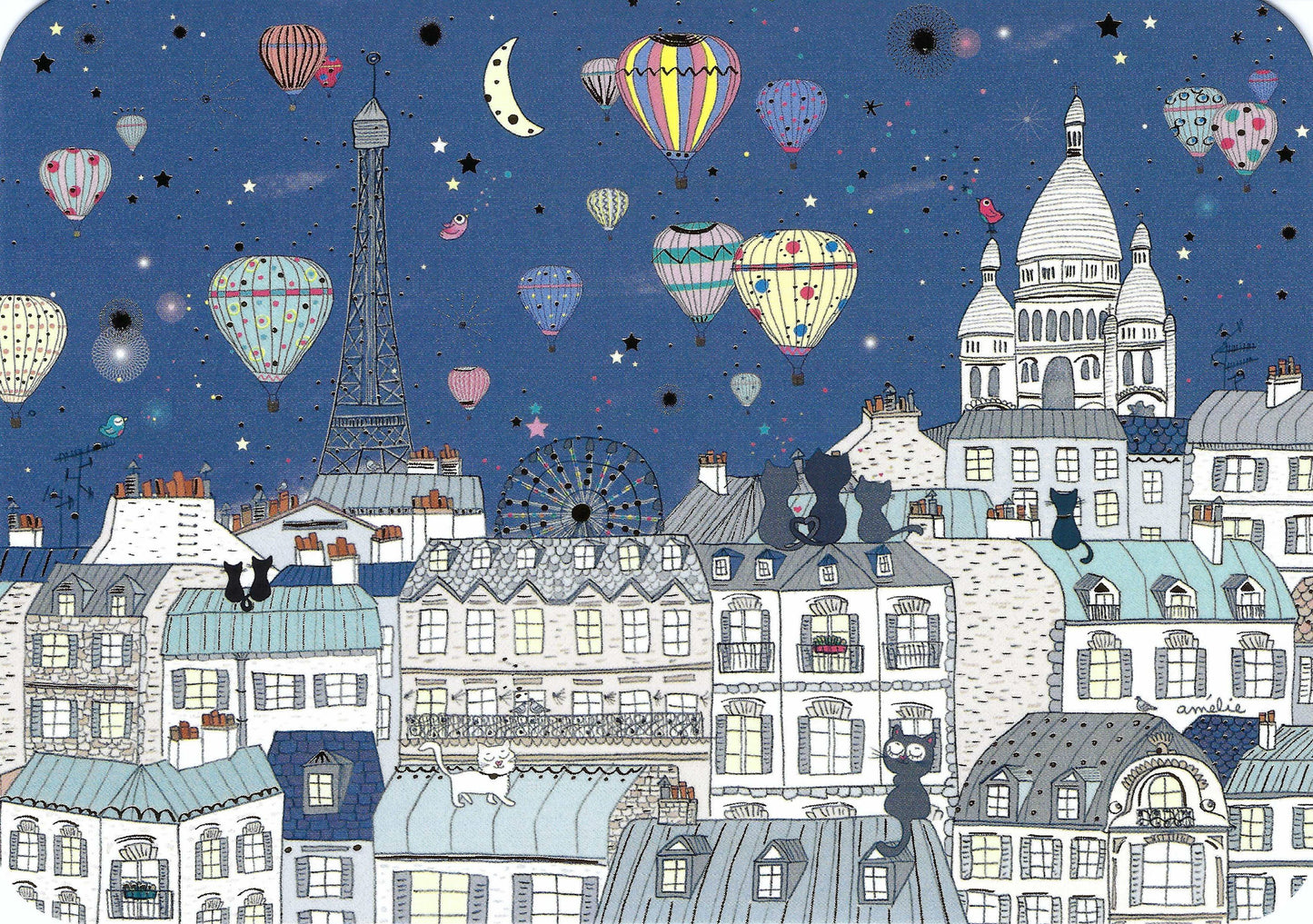 Cartes d'Art - Paris - France - Skyline - Balloons - Postcard with foil details