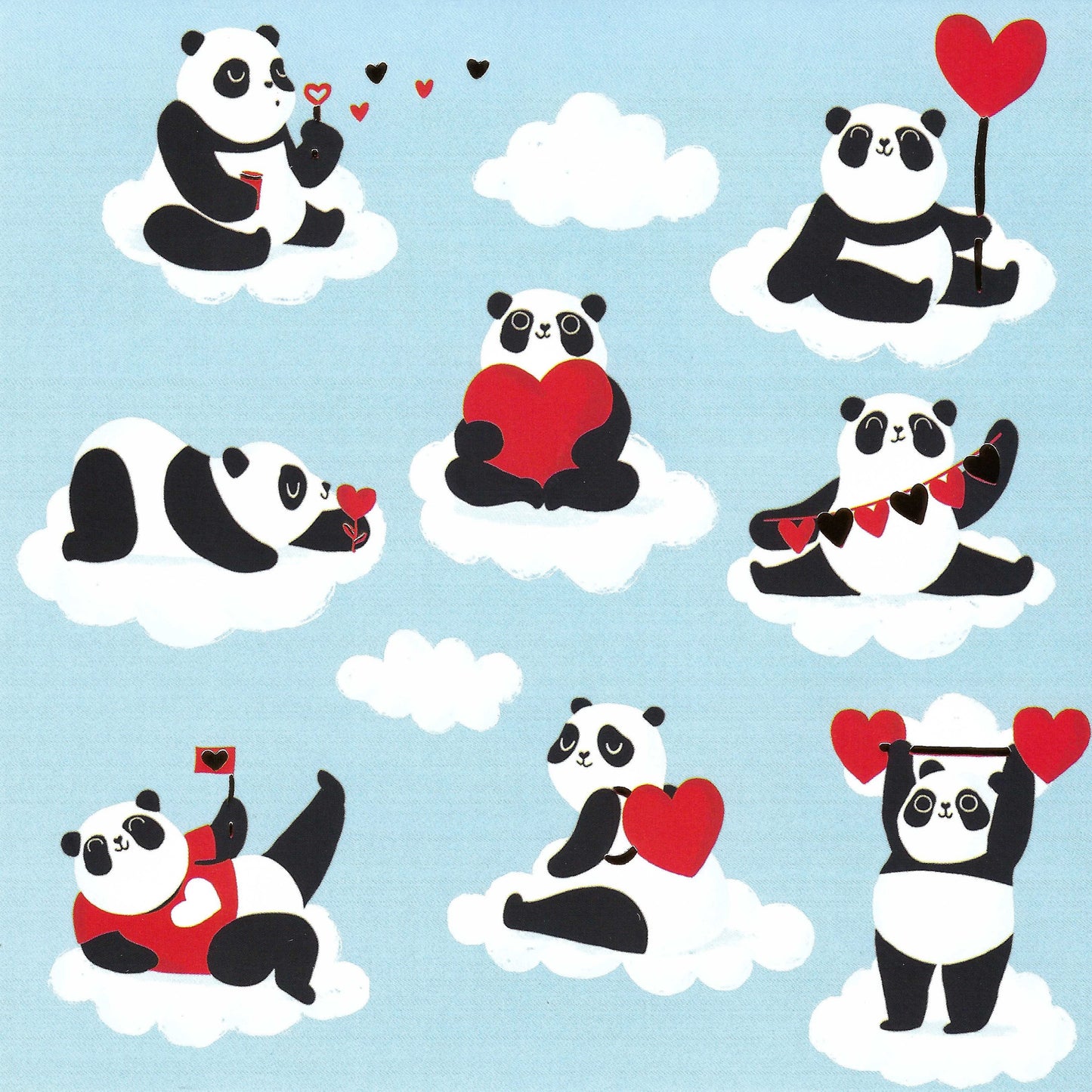 Cartes d'Art - Panda - Hearts - Lots of Love - Postcard with foil details