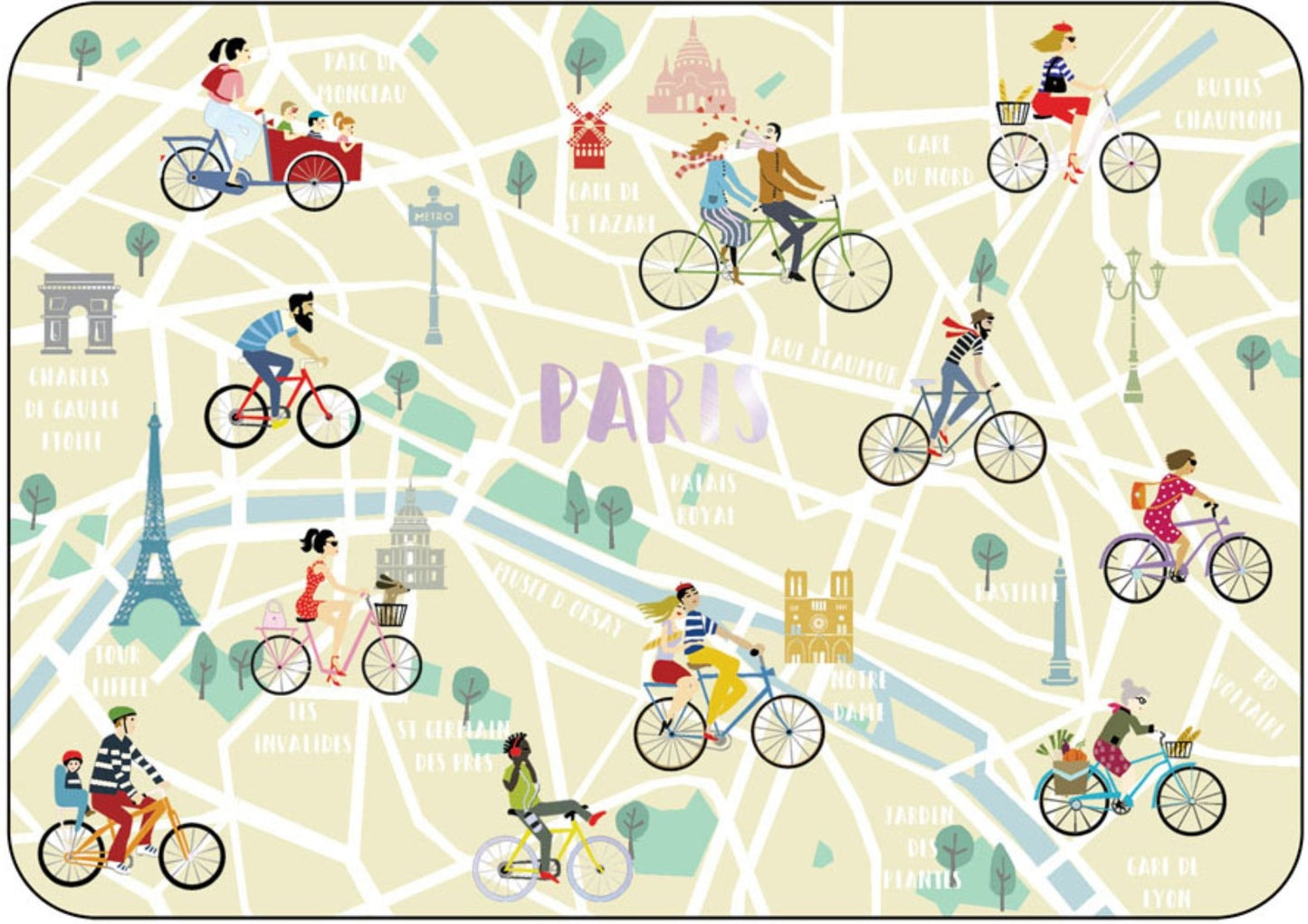Cartes d'Art - Bicycle - Biking - Paris by Bike - France - Postcard with foil details