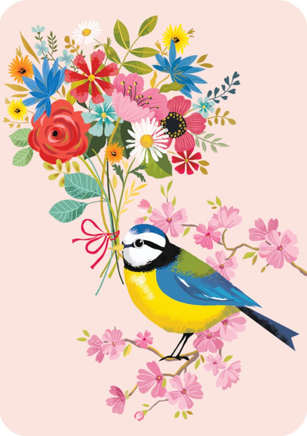 Cartes d'Art - Bird - Bouquet - Flowers - Postcard with foil details