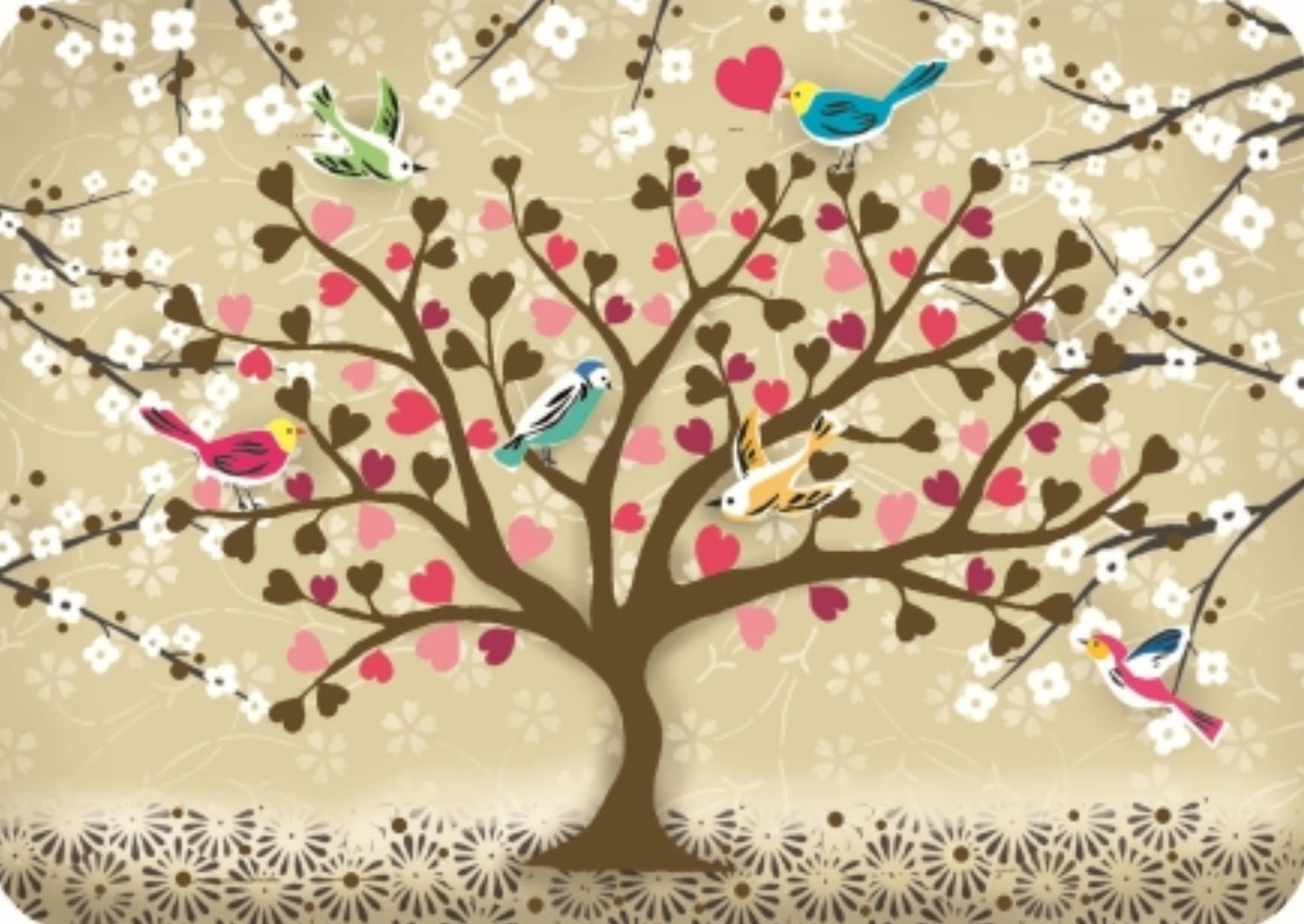 Cartes d'Art - Birds - Tree - Hearts - Flowers - Postcard with gold foil details
