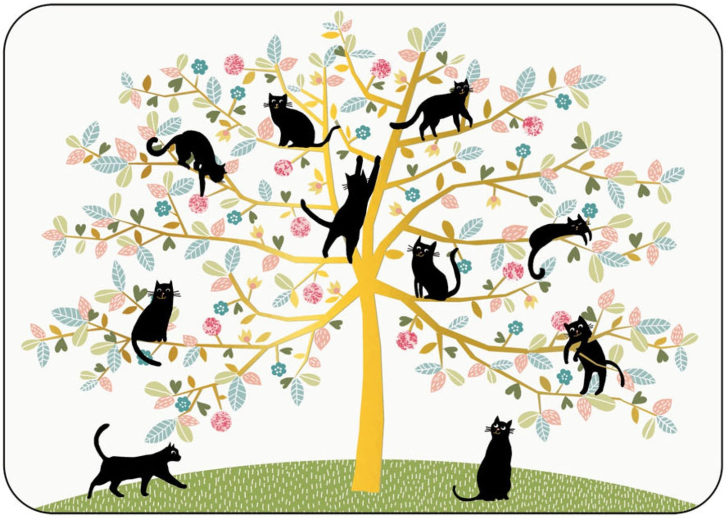 Cartes d'Art - Cats - Tree - Black Cats - Gold Tree -Postcard with gold foil details