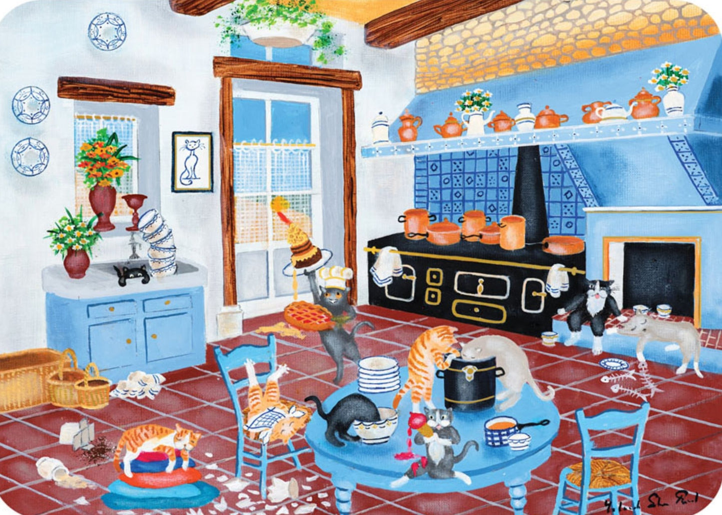 Cartes d'Art - Cats in the Kitchen - Baking - Cake - Pie - Postcard with foil details