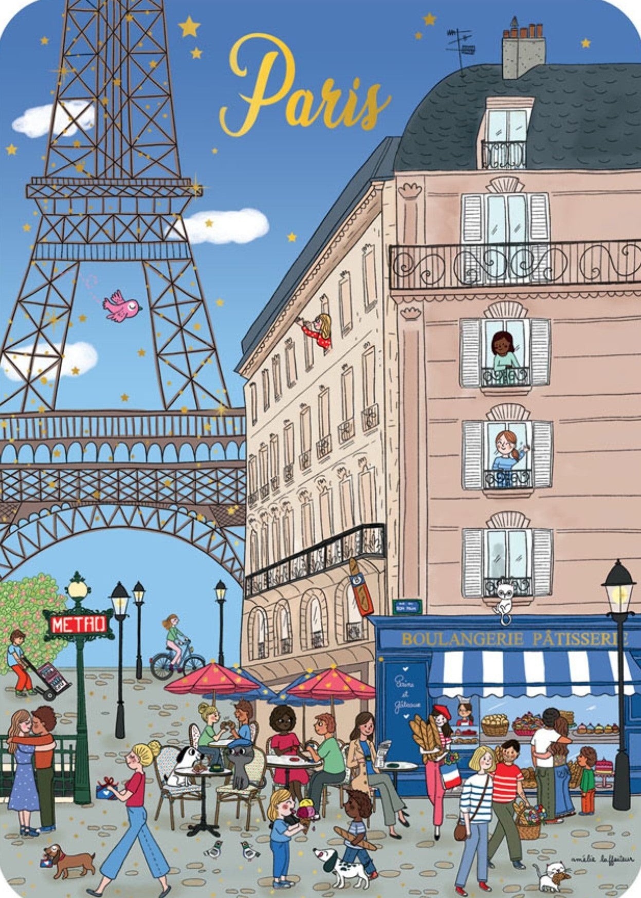 Cartes d'Art - Eiffel Tower - Paris - Boulangerie - Baguette - Cats - Dogs - Patisserie - Postcard with gold foil details