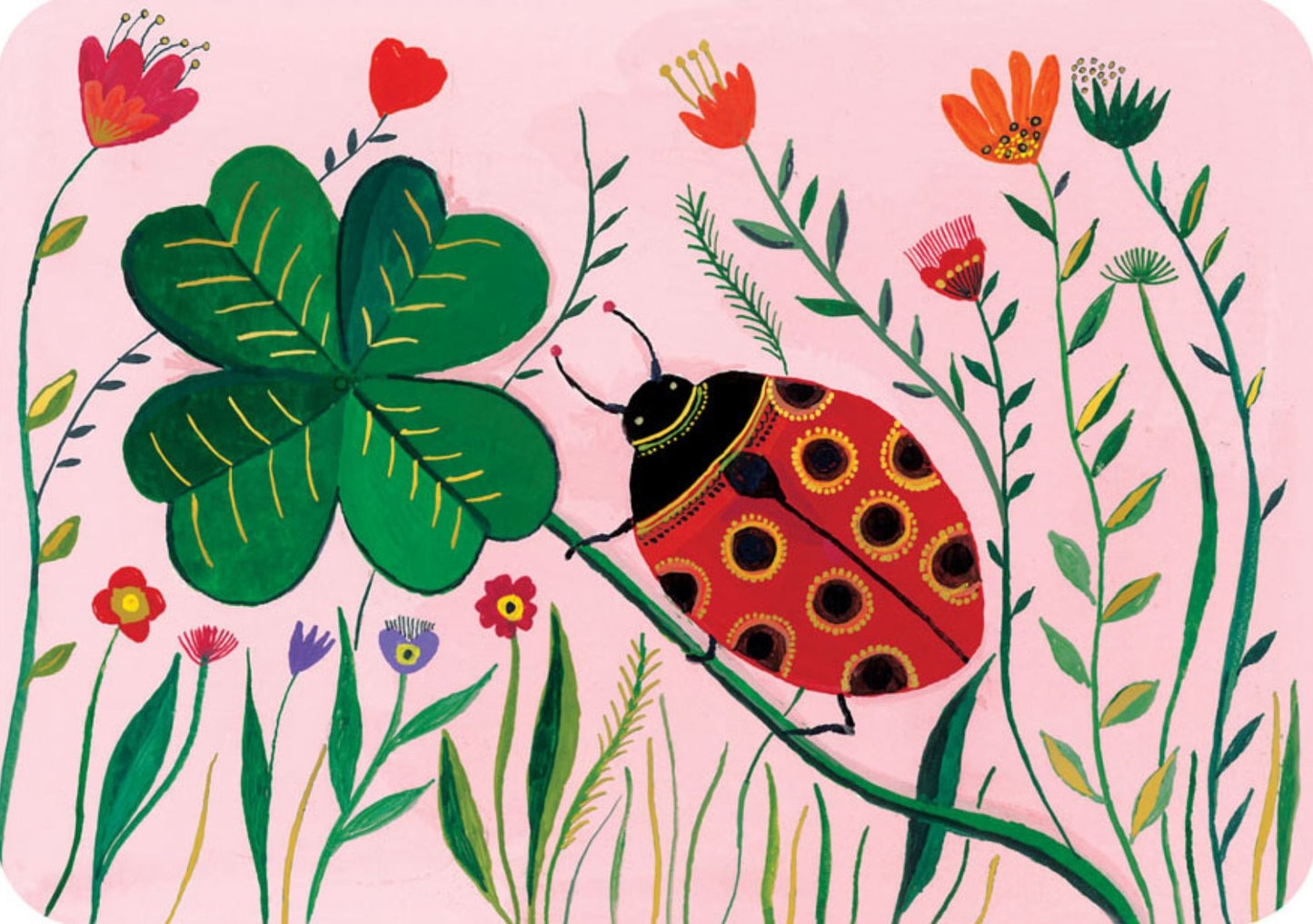 Cartes d'Art - Lucky - Ladybug - Clover - Flowers - Postcard with foil details