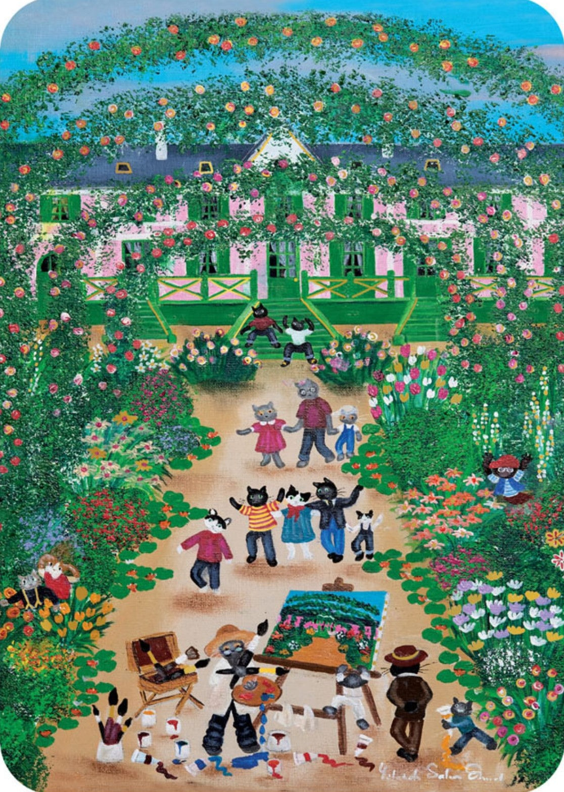 Cartes d'Art - Monet's House - In Monet's Garden - Flowers - Art - Painting - Cats - Postcard with foil details