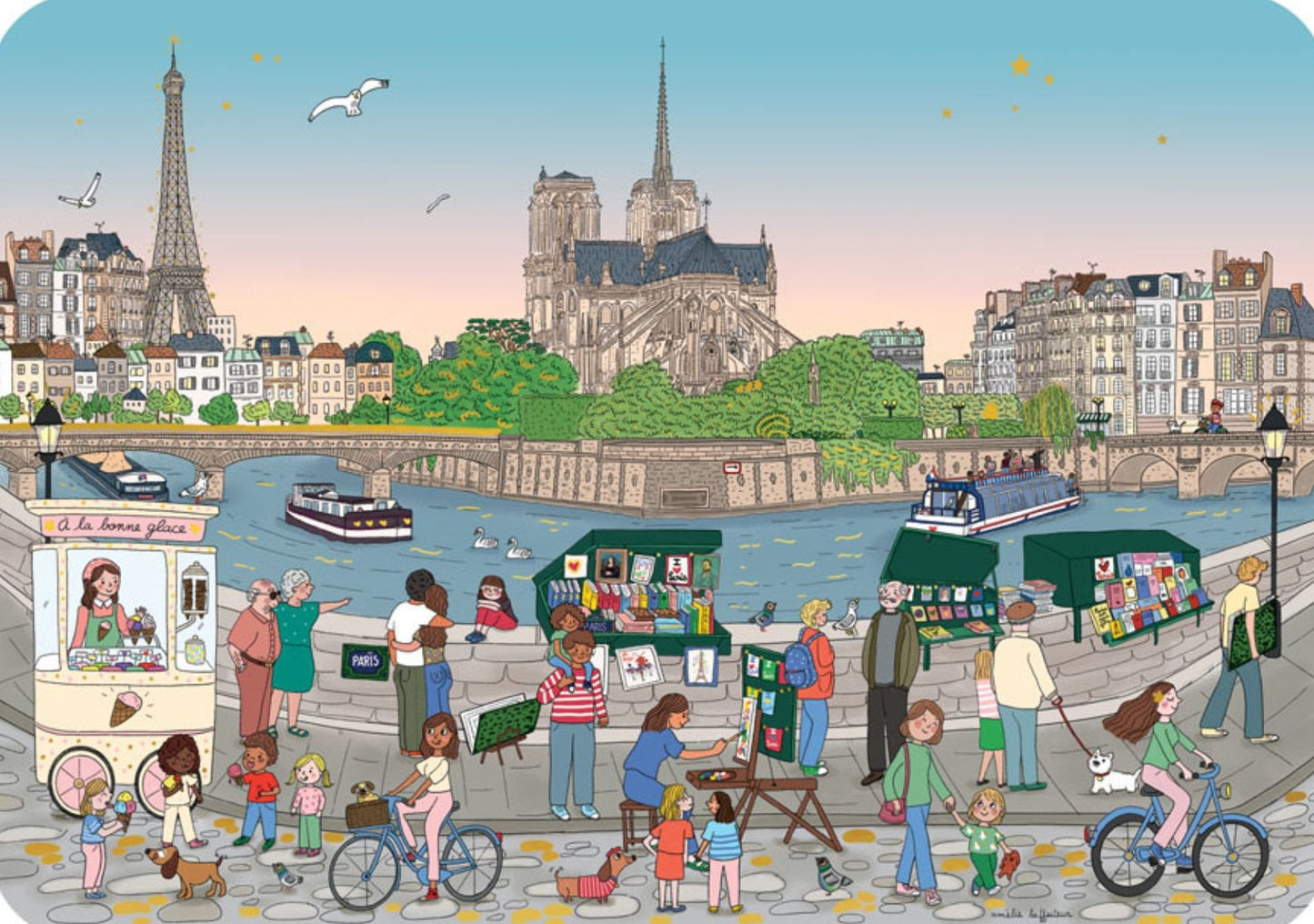 Cartes d'Art - Paris - France - Notre Dame - River Seine -Eiffel Tower - Postcard with gold foil details