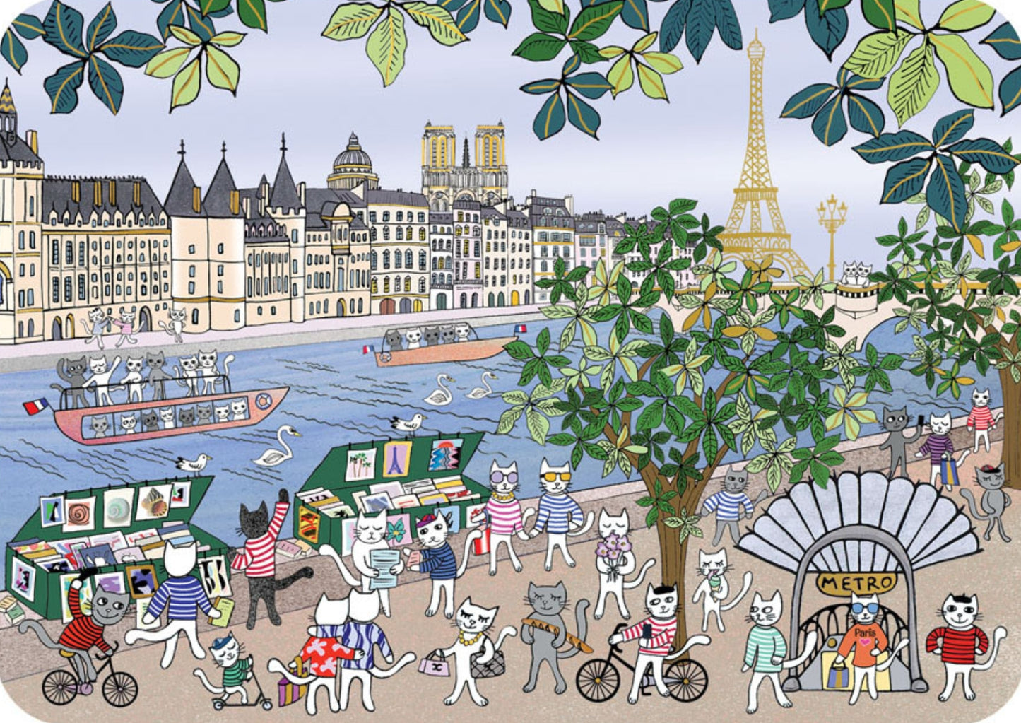 Cartes d'Art - Paris - France - River Seine - Cats - Postcard with foil details