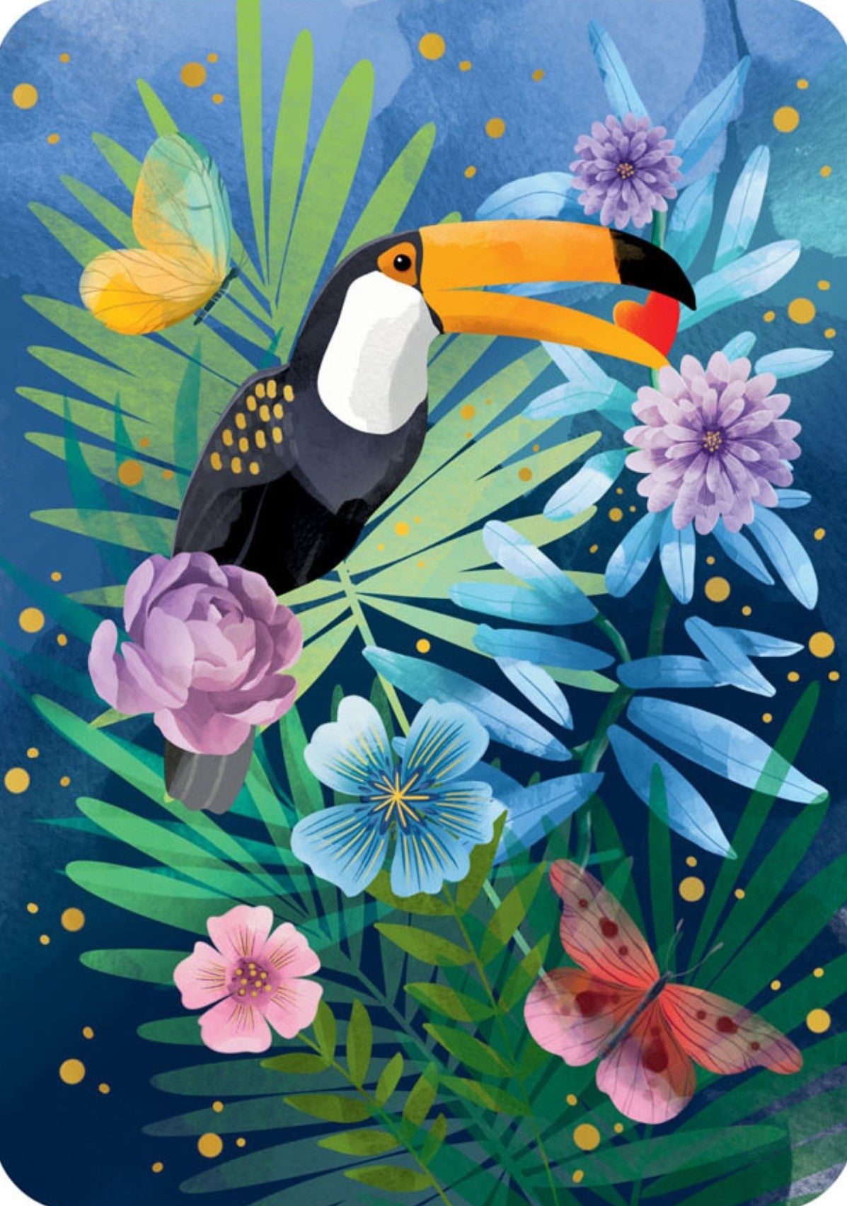 Cartes d'Art - Toucan - From My Heart - Jungle - Flowers - Butterfly - Postcard with foil details