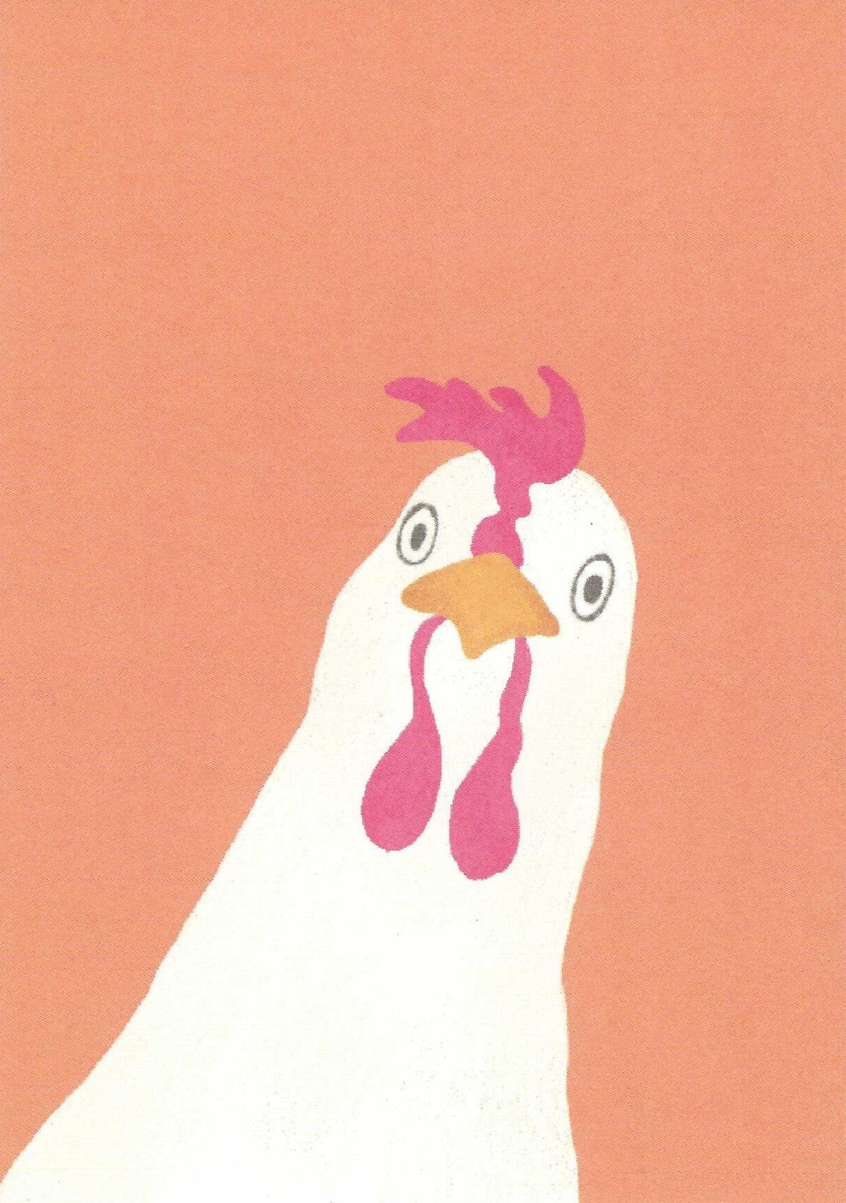 Chicken Postcard illustrated by Andrea Liesert for Nobis Design features a chicken with a peach background