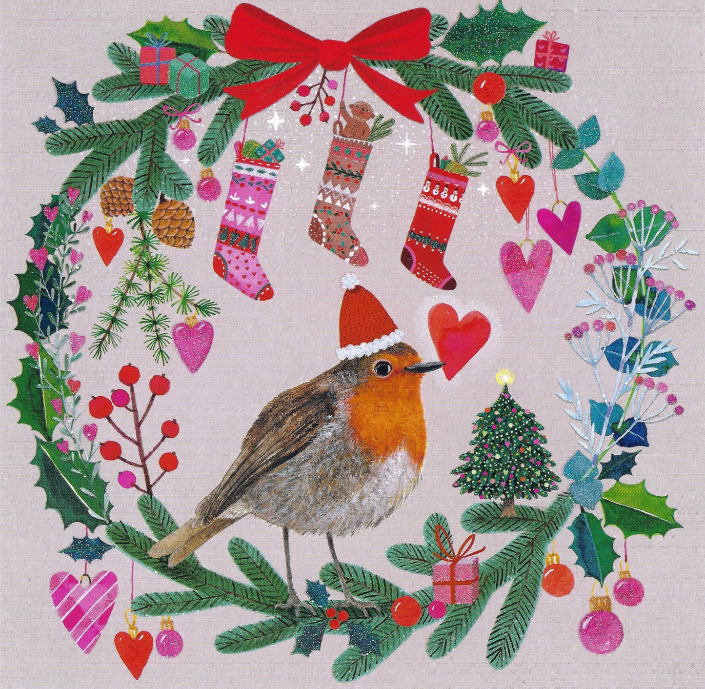 Christmas Robin Postcard by Mila Marquis - Edition Gollong with glitter details