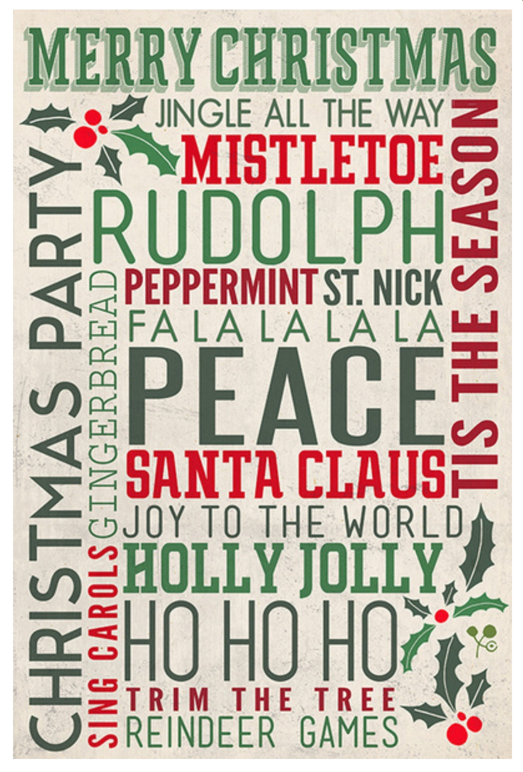 Christmas Typography Postcard by Lantern Press perfect for Postcrossing, Postcard Swaps or collecting