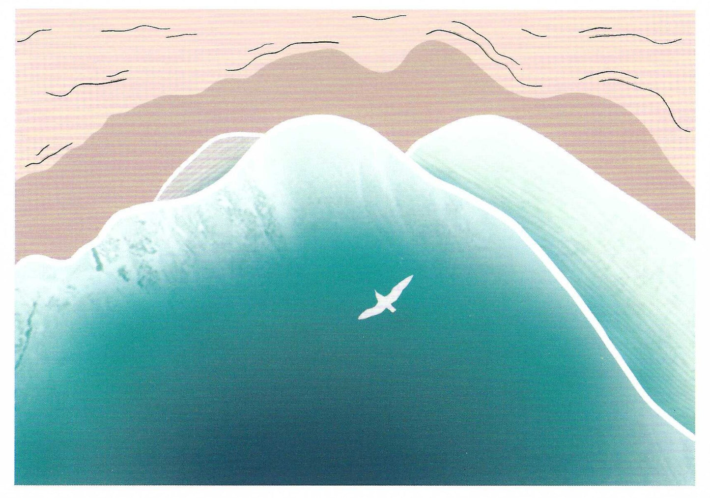 Coastal Daydream Postcard with foil details by Editor - Art of Emotion featuring a pretty beach shoreline with a seagull flying above