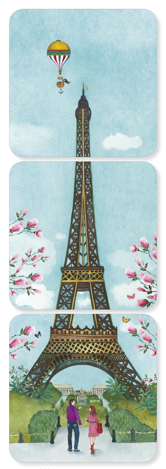 CODE CINQ - Mila - Paris Je T'Aime - Eiffel Tower - Couple - Triple Postcard - 3 Postcard Pack