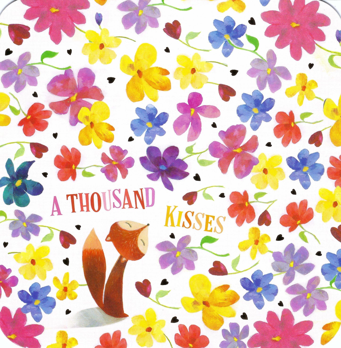 Correspondances - Fox - Flowers - Gold Foil Hearts - A Thousand Kisses - Postcard