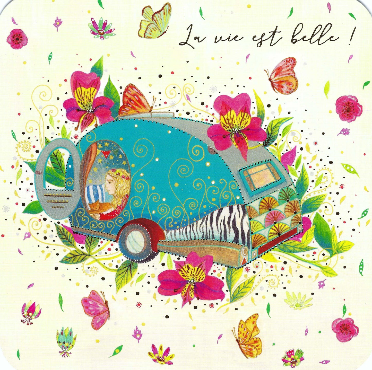 Correspondances -Jehanne Weyman - Life is Beautiful - Camper - Butterflies - Flowers - Postcard