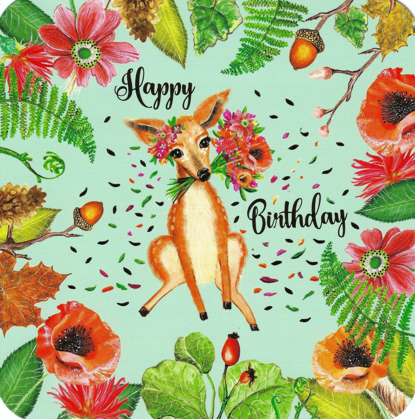 Correspondances - Happy Birthday - Deer - Fawn - Flowers - Postcard with foil details