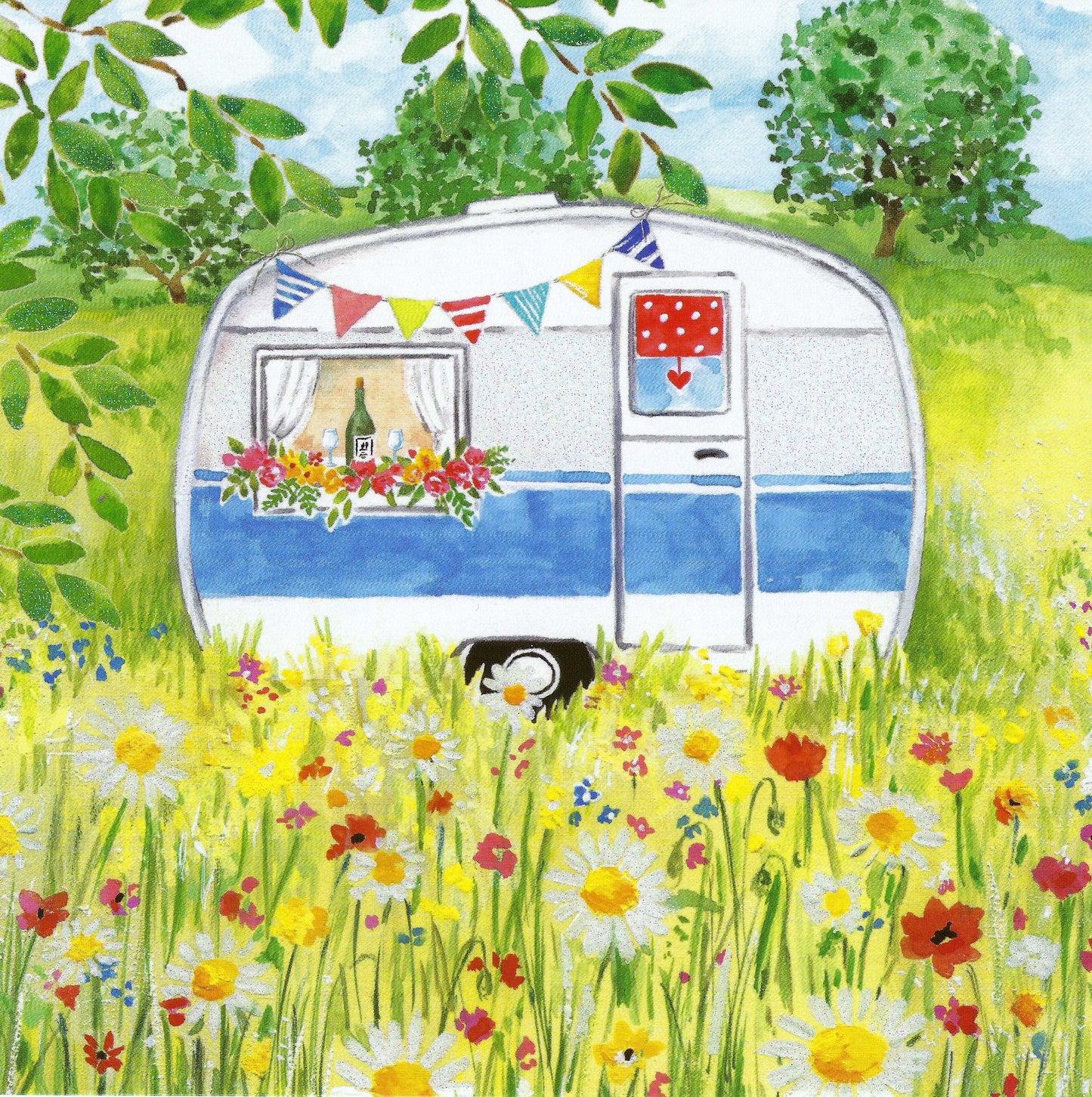 Edition Gollong - Camper - Meadow - Flowers - Wine - Postcard