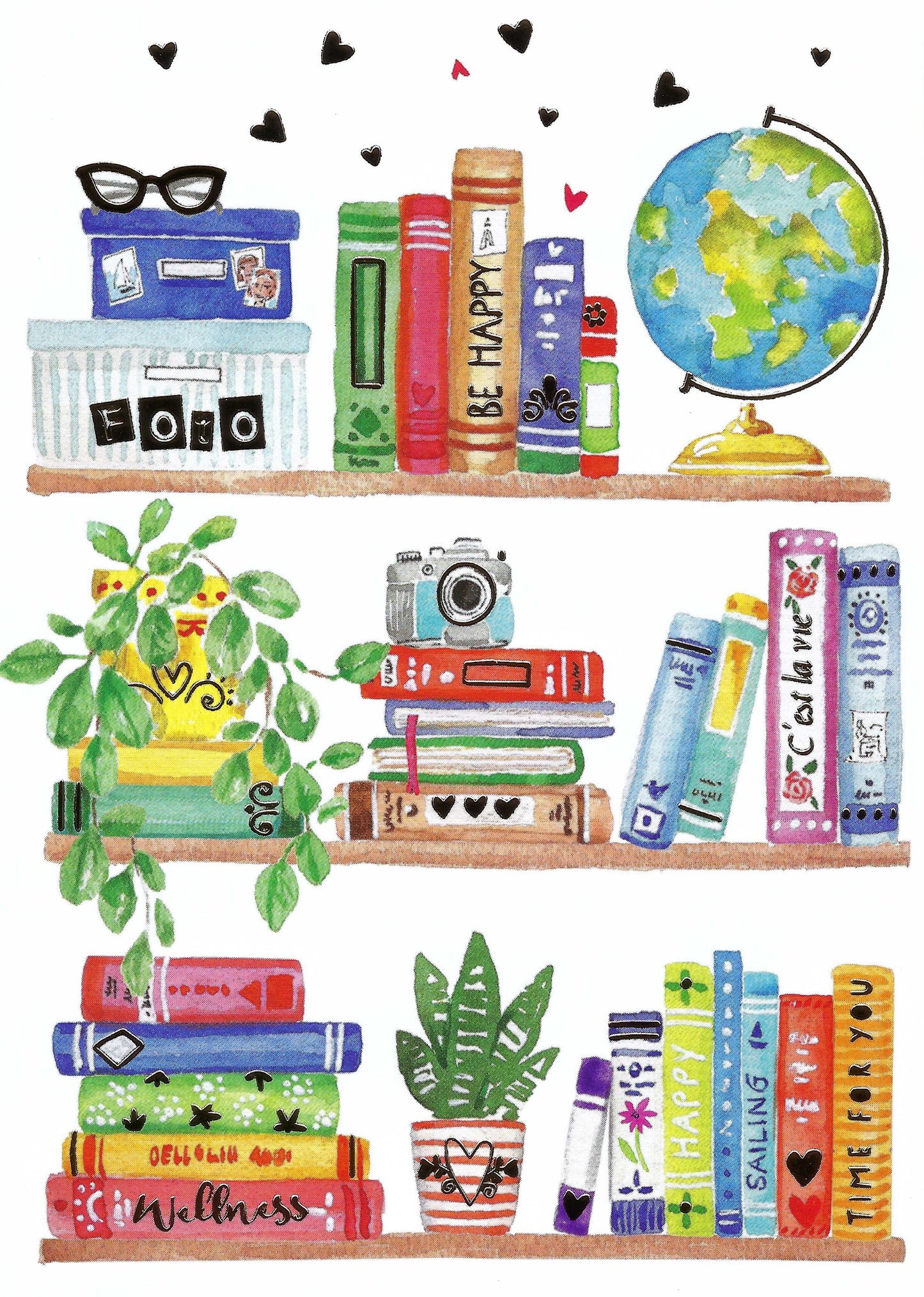 Book Club Postal Pack - Mix of Book-themed Postcards, Stickers and Washi Tape