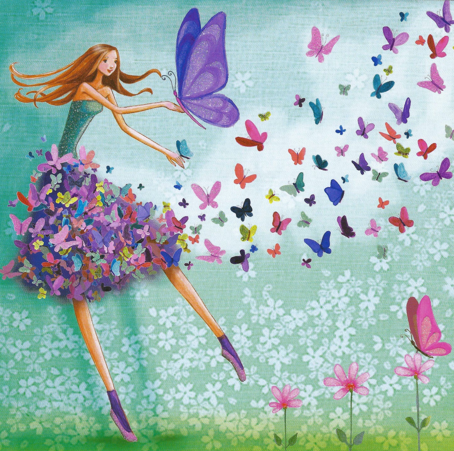 Edition Gollong - Mila Marquis - Butterflies - Butterfly - Woman - Flowers - Postcard with glitter details