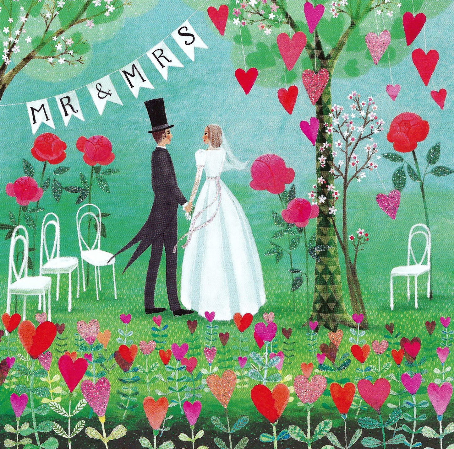 Edition Gollong - Mila Marquis - Wedding - Couple - Love - Bride - Groom - Garden - Flowers - Hearts - Postcard