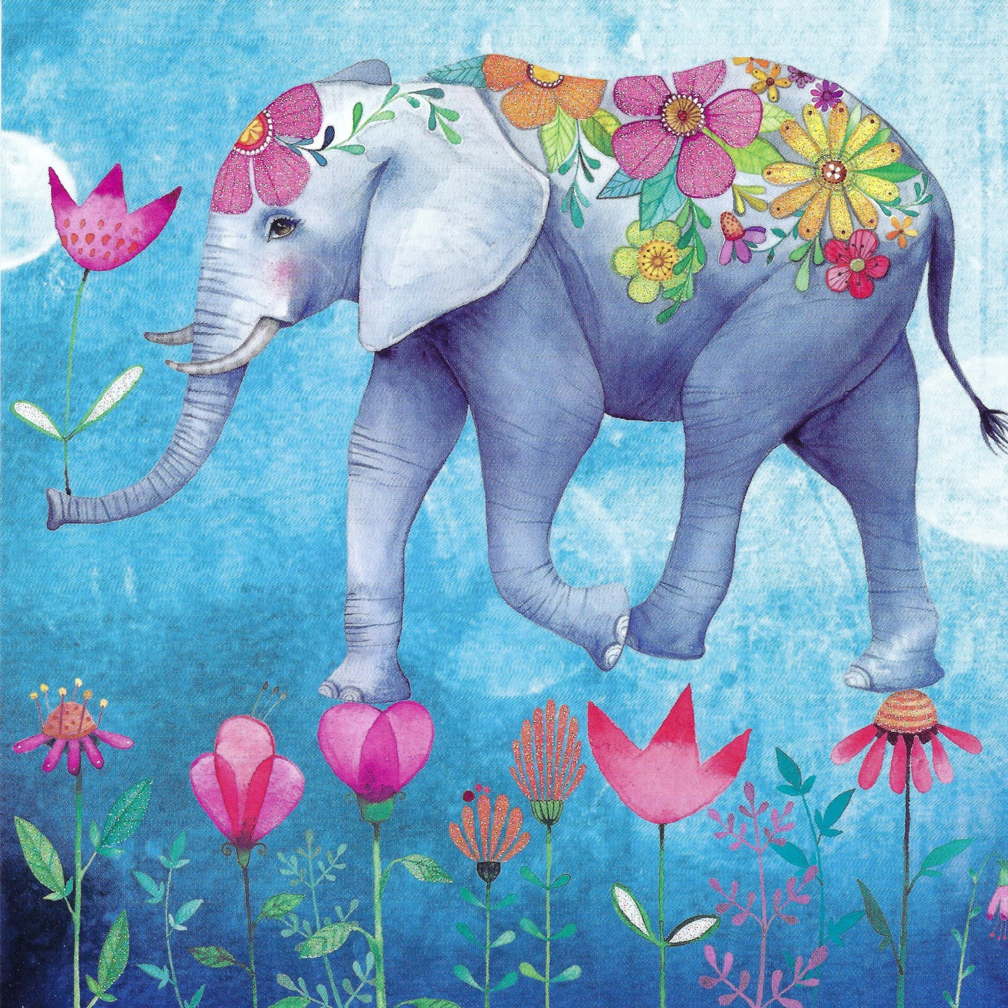 Elephant postcard by Mila Marquis with glitter details-perfect for Postcrossing, elephant lovers and collectors.