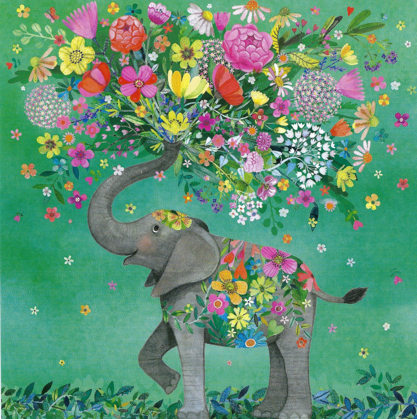 Edition Gollong - Mila Marquis - Elephant - Flowers - Bouquet of Flowers - Postcard
