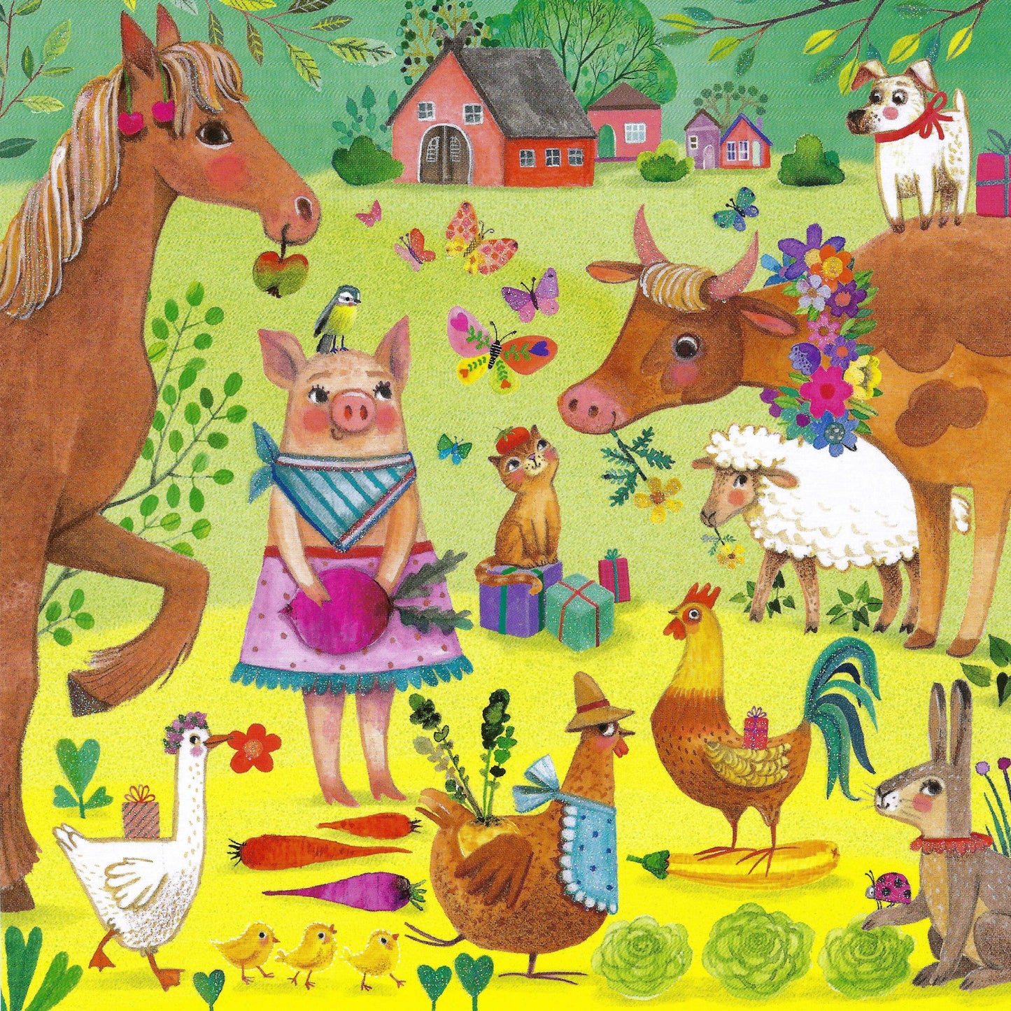 Edition Gollong - Mila Marquis - On the Farm - Farm Animals - Postcard with glitter details
