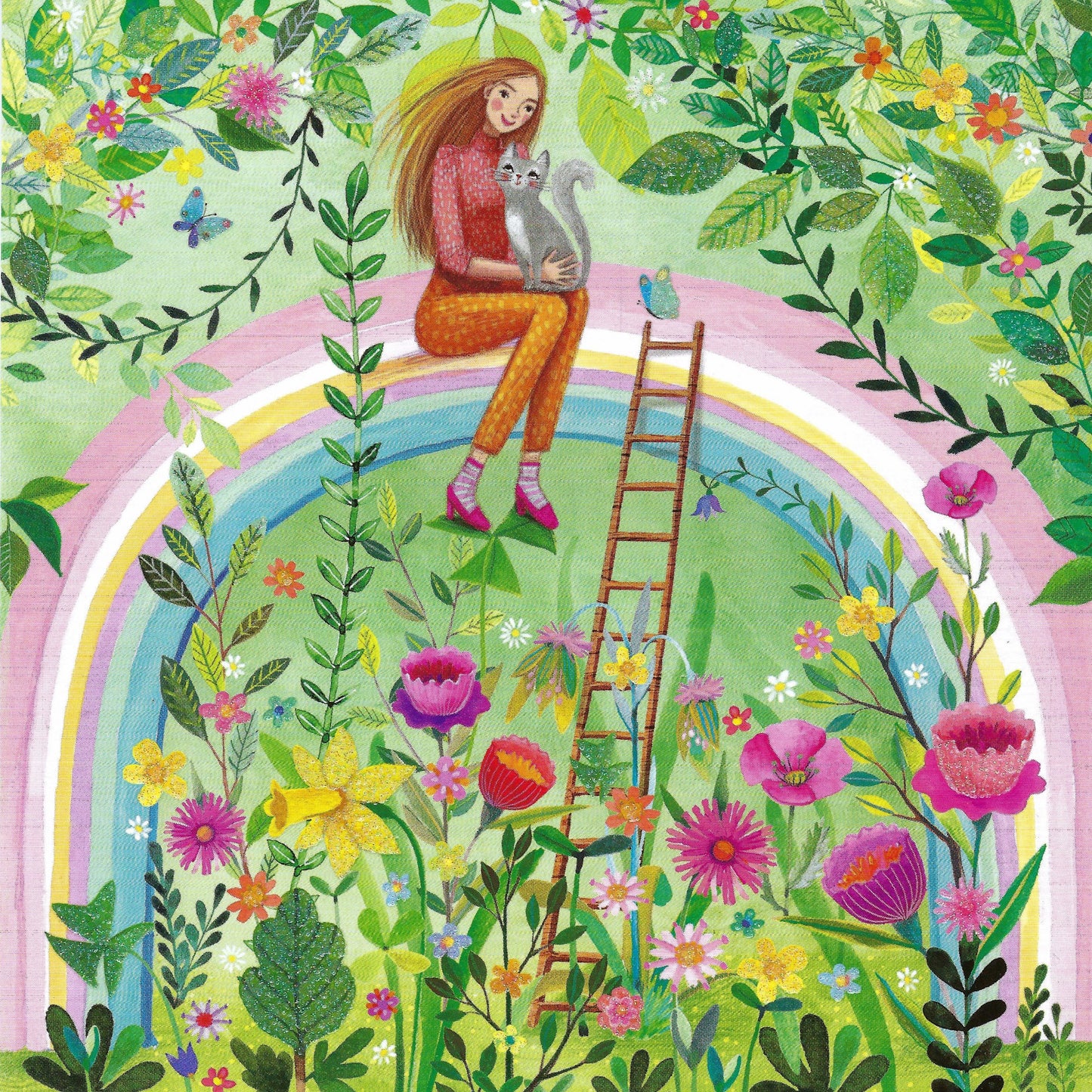 Edition Gollong - Mila Marquis - Woman on Rainbow with Cat - Postcard