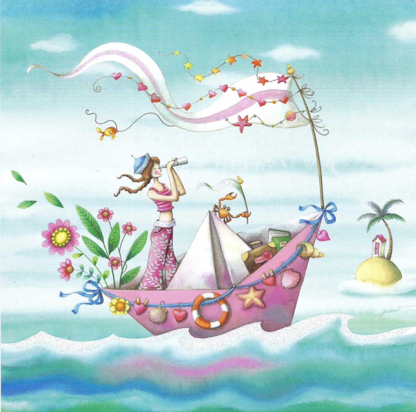 Edition Gollong - Nina Chen - Woman in Boat - Ocean - Sea - Postcard