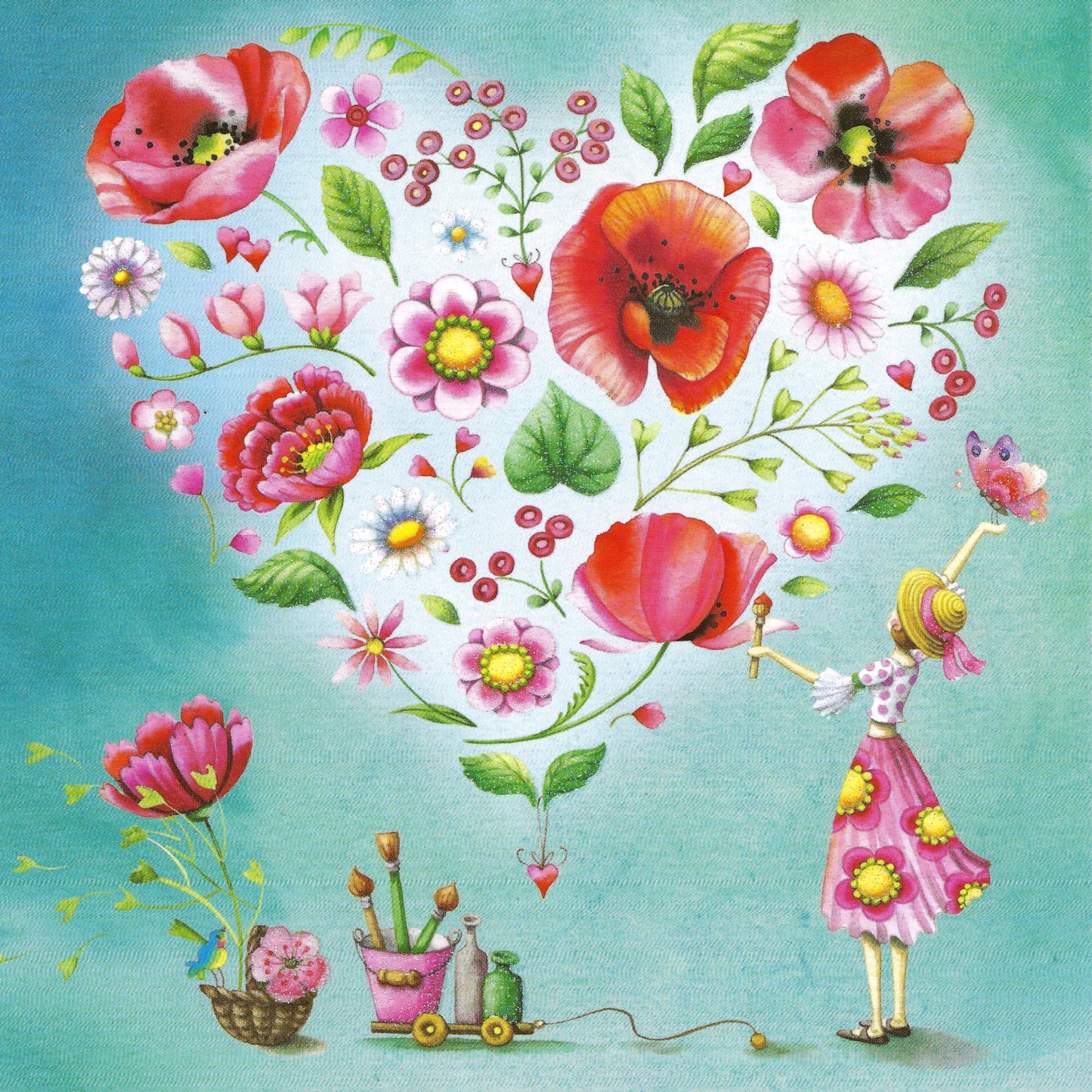 Edition Gollong - Nina Chen - Woman with Heart of Flowers - Postcard