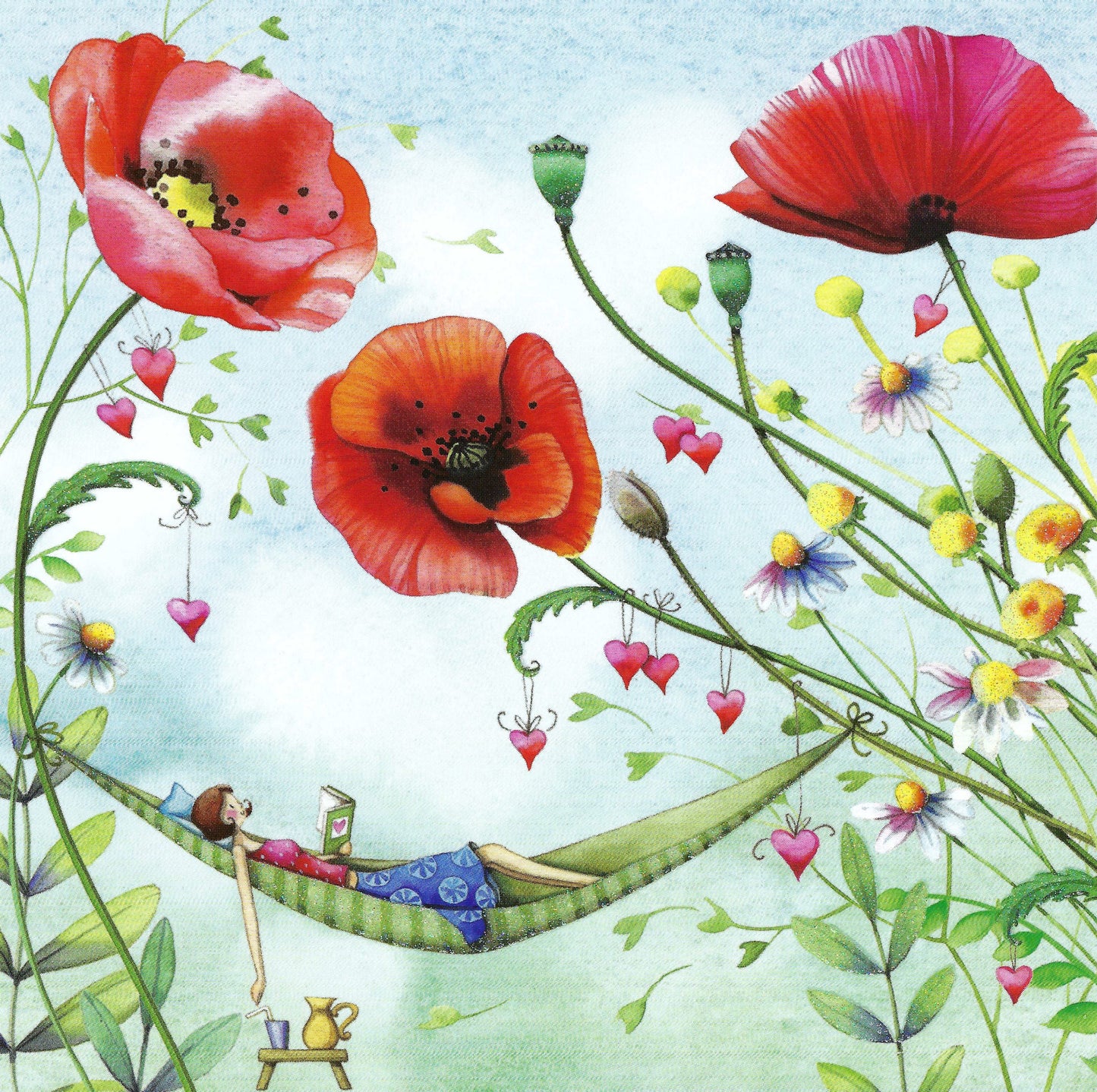 Edition Gollong - Poppies - Woman in Hammock - Reading - Book - Postcard
