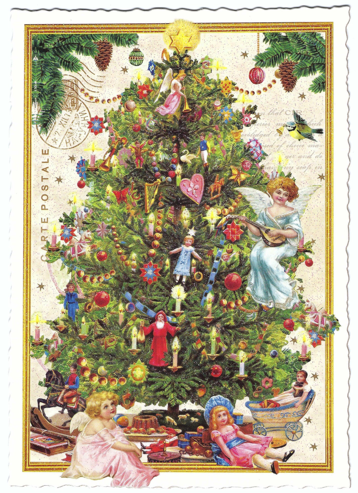 Edition Tausendschön Christmas Postcard – Glitter Tree with Toys, Gifts, and Holiday Decor – Serrated Edge, Art Paper – Perfect for Postcrossing, Snail Mail, and Collectors