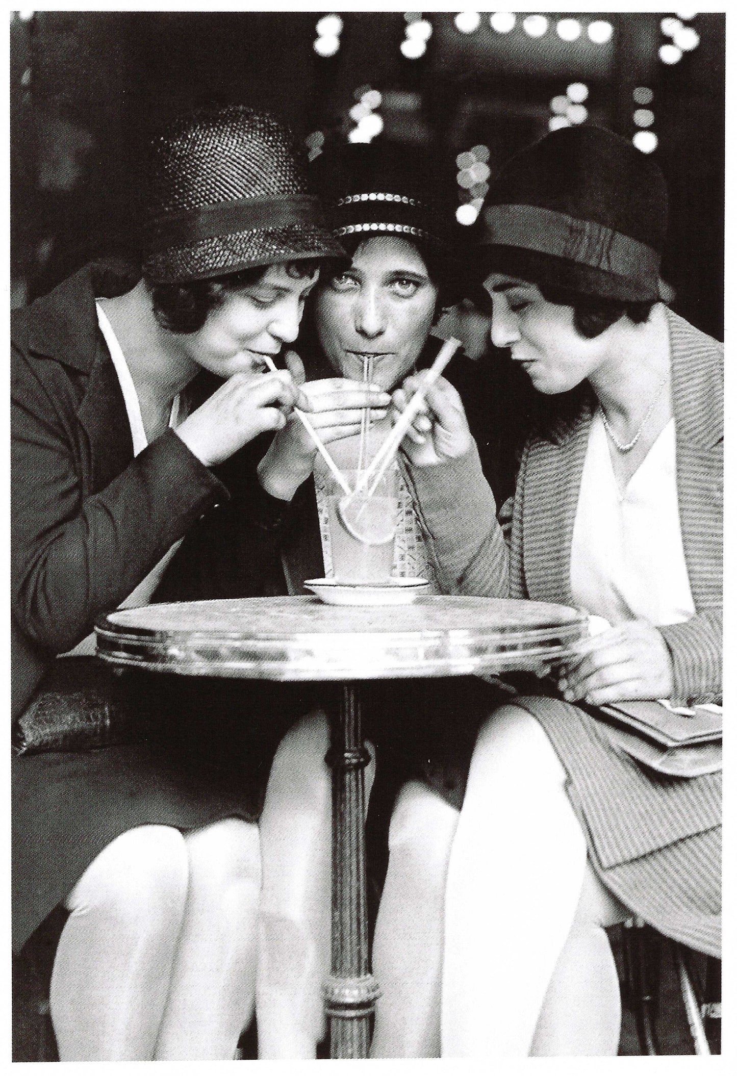 Young Women Drinking at Cafe - Black and White Photo - Postcard