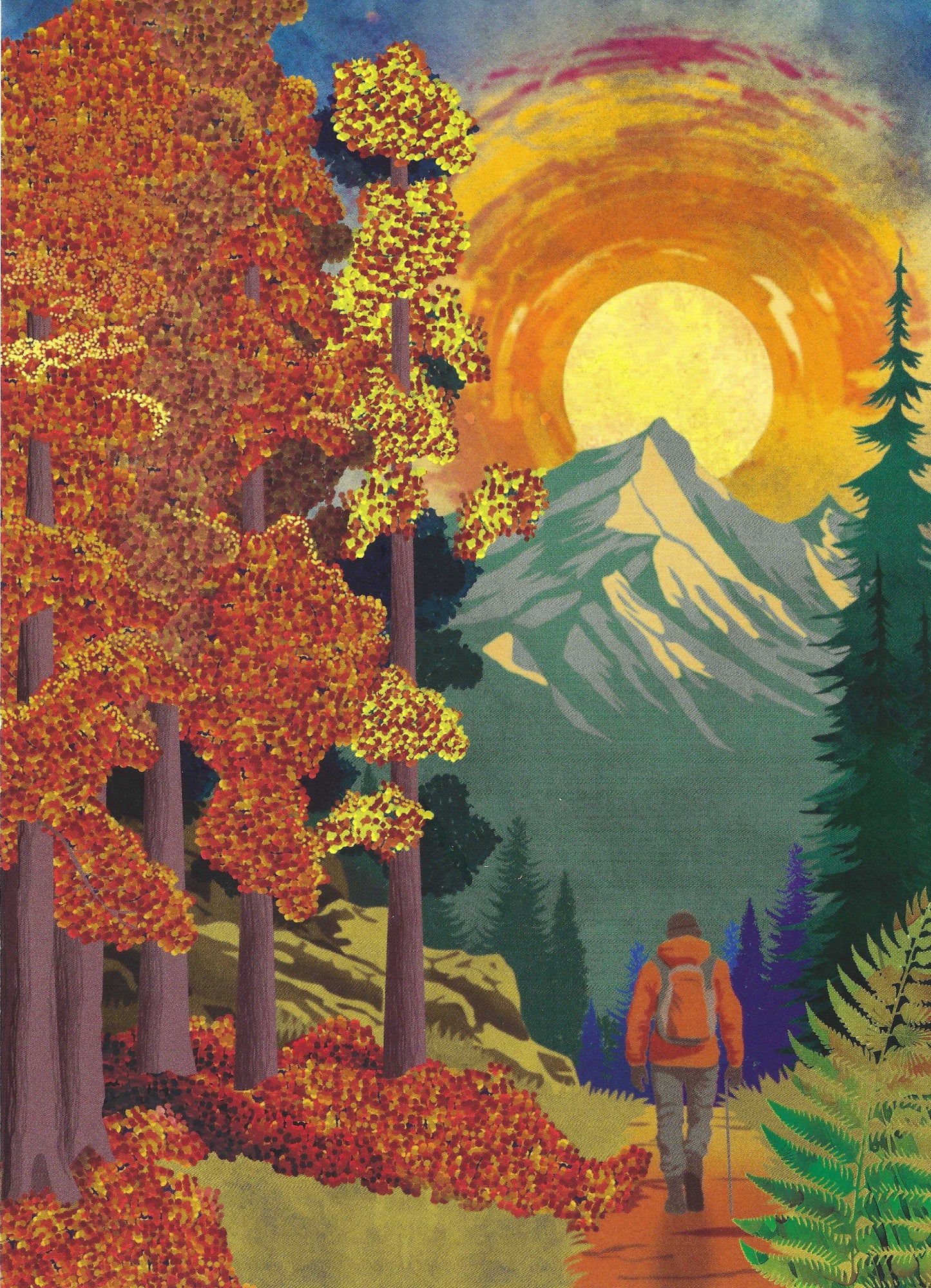 Hiking Postcard - Fall - Autumn Postcard - Editor - Art of Emotion - Postcrossing Postcard - Postcards for Postcrossing